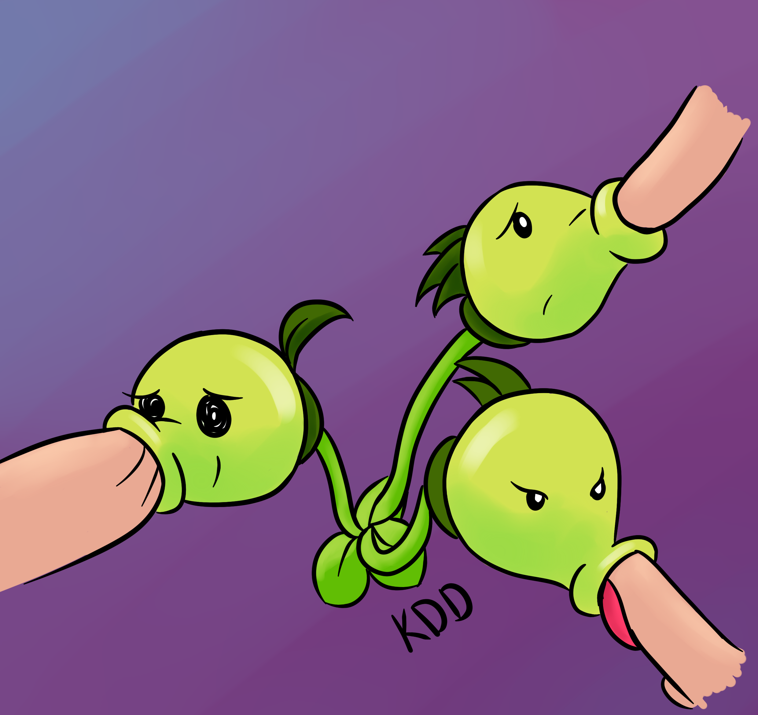 kdd, peashooter, threepeater, plants vs zombies, highres, simple background...