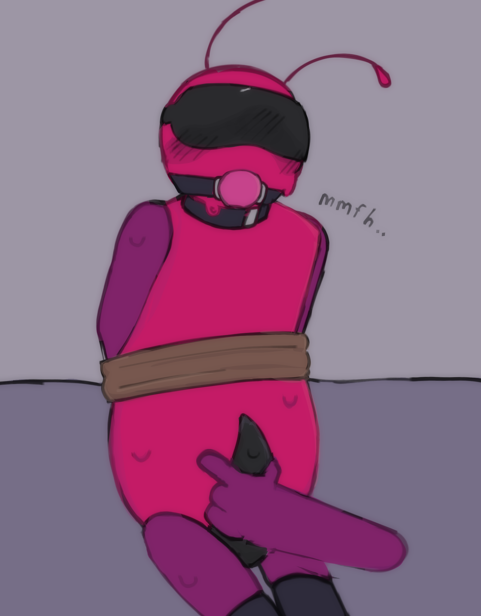 ball_gag black_blindfold black_collar black_thigh_highs bugbo bugbo_(bensilly) cherry3332 collar erection fapping male male_only non-human non-human_only oiled_up penis restrained selfcest sweat tentacle_dick tentacle_penis thigh_highs tied_up toony whimper