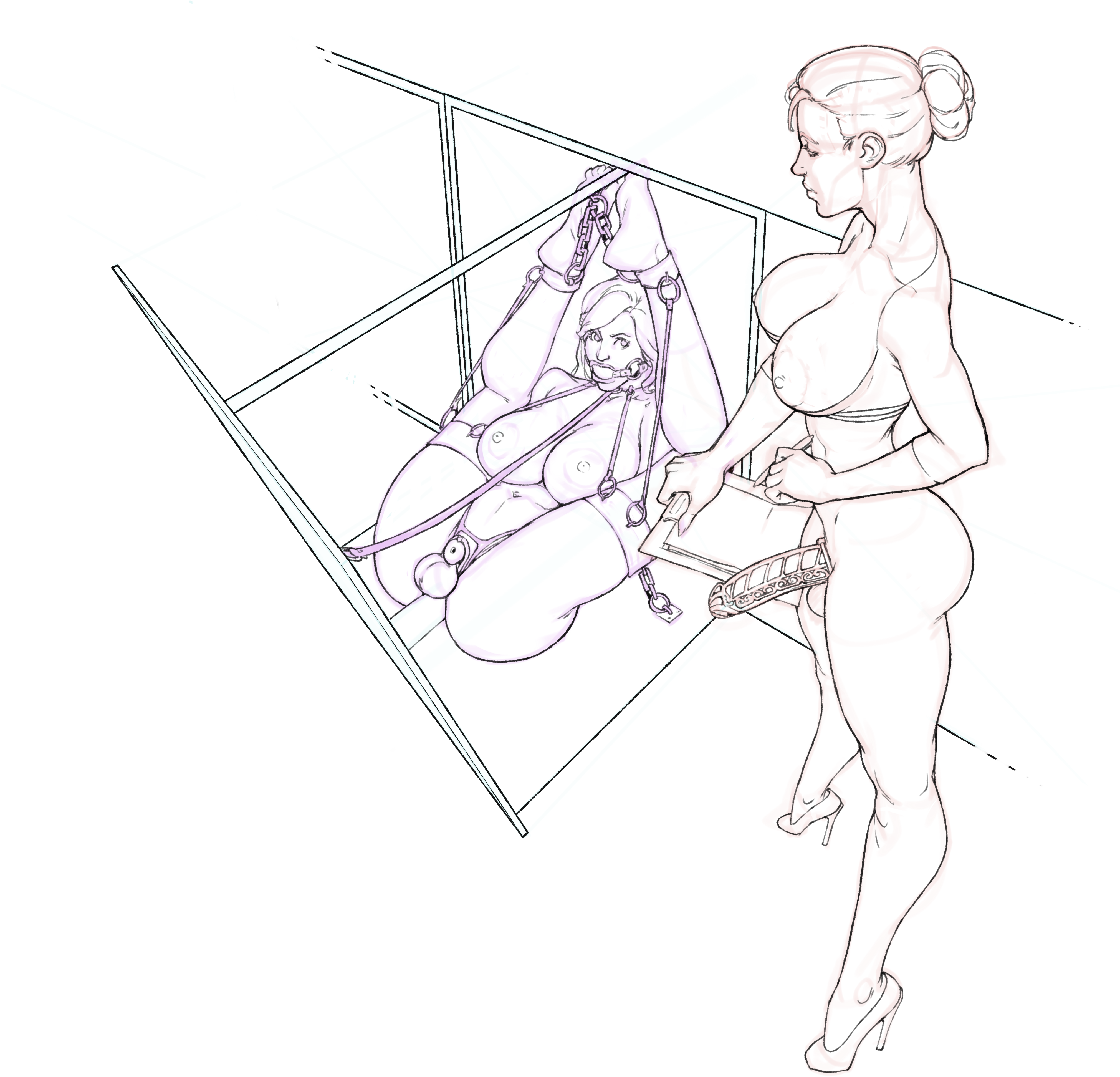 wahafagart, sketch, tagme, uncolored, 2futas, ball gag, ball gagged, ballgagged, balls, big breasts, big penis in chastity, bondage, bondage furniture, bondage gear, bound, bound legs, breasts, breasts out, cage, caged, caged cock, casey reese (norwell college), chains, chastity, chastity cage, chastity device, clara morgan (norwell college), clipboard, cock, cock cage, college, college girl, college student, dick, dildo, dildo in ass, dominant futa, dominant in chastity, female, flat chastity cage, futanari, gag, gagged, high heels, huge breasts, hung, hung futa, intersex, lock, locked, locked up, naked, naked futa, nipples, norwell college, nude, nude futa, ooney101, orgasm denial, penis, penis cage, sex toy, student, student and teacher, teacher, teacher and student, university, university student, voluptuous, zionalexiel, 