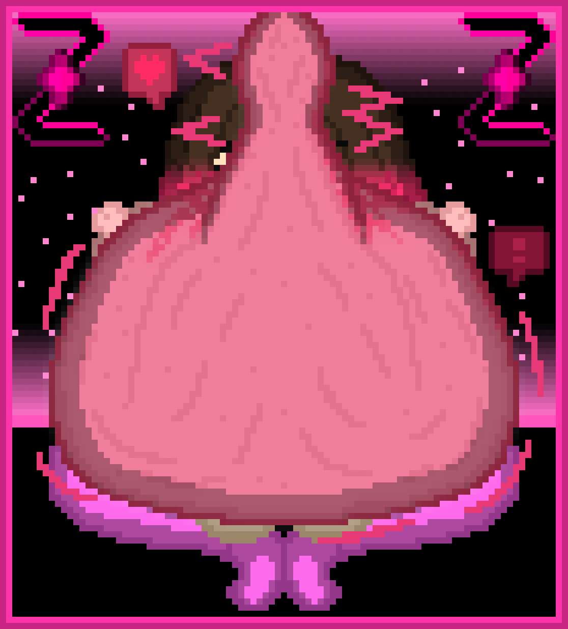 ! 1futa akumu_(glitchtale) balls bete_noire big_breasts big_penis blob breasts brown_hair continuous_ejaculation cum cum_in_mouth cum_inside cumflation excessive_cum fellatio forced_oral futa_only futanari glitchtale heart inflation nervous nervous_sweat nipples overflow overflowing_cum penis pink_eyes pink_hair pixel_art self_upload smirking sweat undertale undertale_(series) zixy