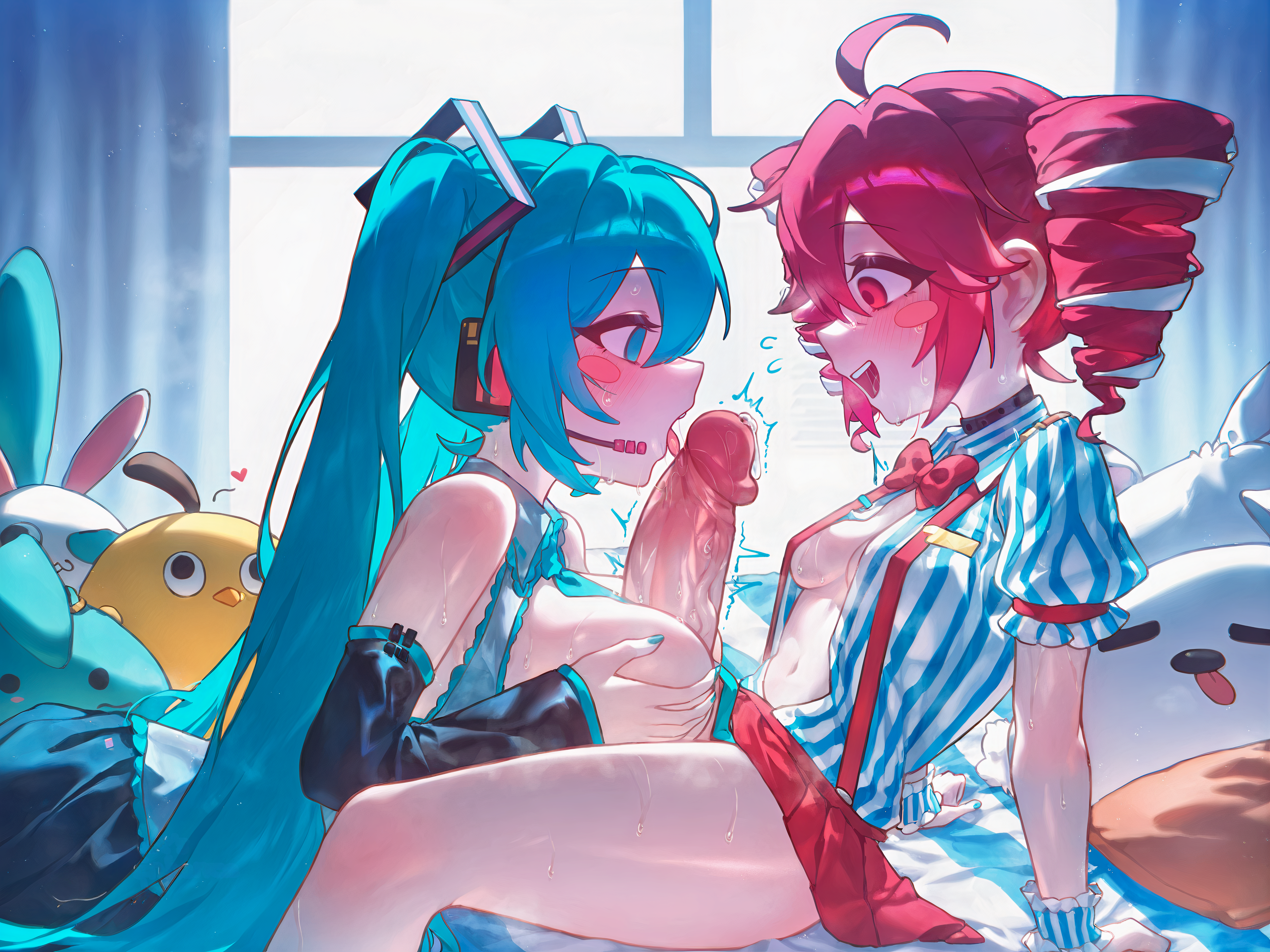 (vocaloid) 2d 2girls :d @_@ ^^^ absurd_res ahoge alternate_breast_size aqua_eyes aqua_hair aqua_nails aqua_necktie aqua_shirt areola_slip arm_support ass backlighting bare_shoulders bed bed_sheet bedroom between_breasts bird black_hair black_skirt black_sleeves blue_bow blue_eyes blue_hair blue_nails blue_necktie blue_shirt blue_sleeves blush blush_stickers bow bowtie breast_hold breast_pocket breast_press breasts breasts_out breasts_squeezed_together character_doll cleavage closed_eyes clothed_sex clothes_lift collared_shirt colored_inner_hair cooperative_fellatio covered_nipples crossover cum cum_on_penis cum_on_tongue curtains day deep_skin detached_sleeves dress_shirt drill_hair duck erection eye_contact facial feet_out_of_frame fellatio fingernails flying_sweatdrops frills from_side futa_with_female futanari gloves grabbing grabbing_own_breast green_eyes green_hair green_nails green_necktie grey_hair grey_shirt hair_between_eyes hair_ornament hairbow hatsune_miku headphones headset heart huge_breasts huge_cock indoors kasane_teto kissing_penis kneeling large_breasts large_penis leaning_back leaning_forward licking licking_finger licking_penis long_hair long_sleeves looking_at_another looking_at_penis looking_at_viewer looking_down lying medium_breasts mesmerizer mesmerizer_(vocaloid) mesmerizer_teto microphone miniskirt ministro multicolored_hair multiple_girls nail_polish navel necktie necktie_between_breasts nipples no_bra number_tattoo oerba_yun_fang on_back on_bed on_stomach open_clothes open_jacket open_mouth open_shirt oral paizuri paizuri_under_clothes partially_unbuttoned penis penis_awe penis_grab pillow pink_eyes pink_hair pleated_skirt pocket precum profile puffy_short_sleeves puffy_sleeves reclining red_bow red_bowtie red_eyes red_hair red_skirt ribbon saliva saliva_trail self_upload shirt shirt_lift short_hair short_sleeves sidelocks sitting skirt sleeveless sleeveless_shirt small_breasts smile speech_bubble spread_legs steaming_body stomach straight streaked_hair striped_clothes striped_shirt stuffed_animal stuffed_rabbit stuffed_toy suspender_skirt suspenders sweat tagme tearing_up teeth testicles thighs tongue tongue_out trembling twin_drills twintails twitching_penis two-tone_hair unbuttoned unbuttoned_shirt uncensored underwear uniform upper_teeth_only veins veiny_penis vertical-striped_clothes vertical-striped_shirt very_long_hair vocaloid white_hair white_shirt white_wrist_cuffs wide-eyed wide_sleeves window wrist_cuffs wrist_scrunchie