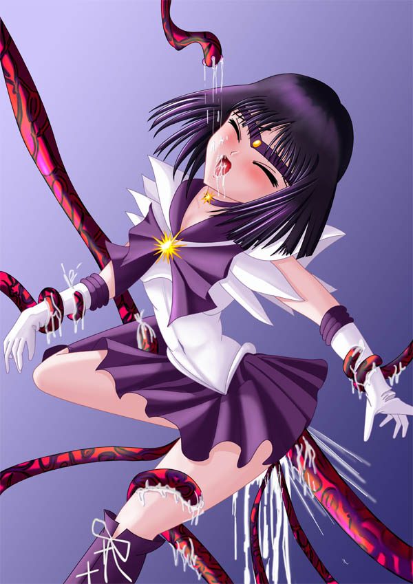 hotaru tomoe, sailor saturn, tomoe hotaru, bishoujo senshi sailor moon, anal, convenient censoring, eyess closed, female, purple hair, school uniform, short hair, tentacle, vaginal penetration, 
