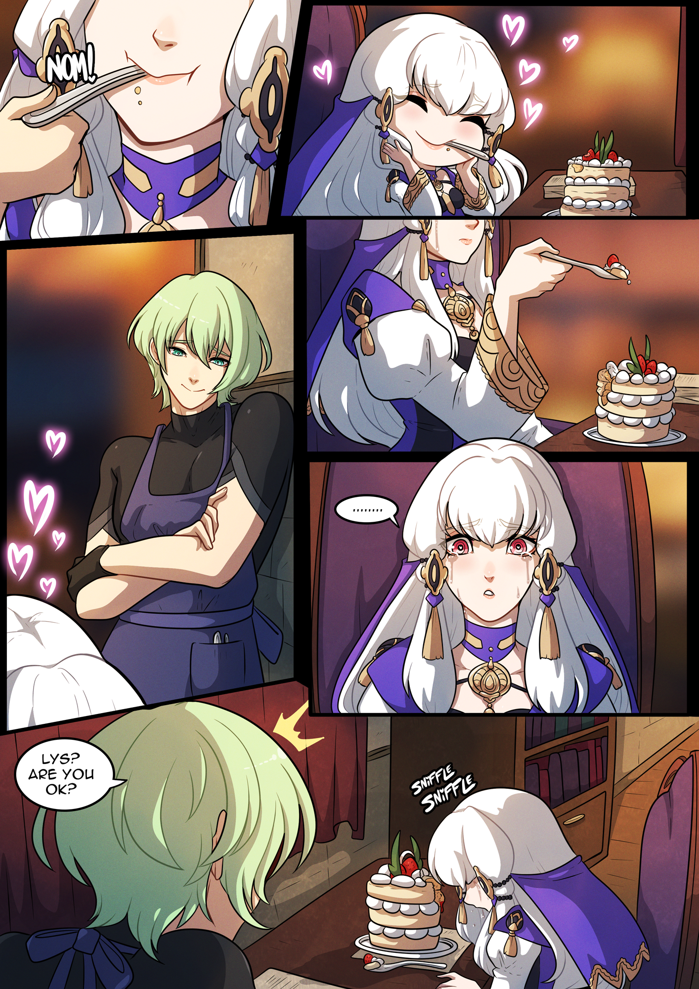kinkymation, byleth (fire emblem) (male), lysithea von ordelia, fire emblem: three houses, comic, 1boy, 1girls, green hair, white hair, 