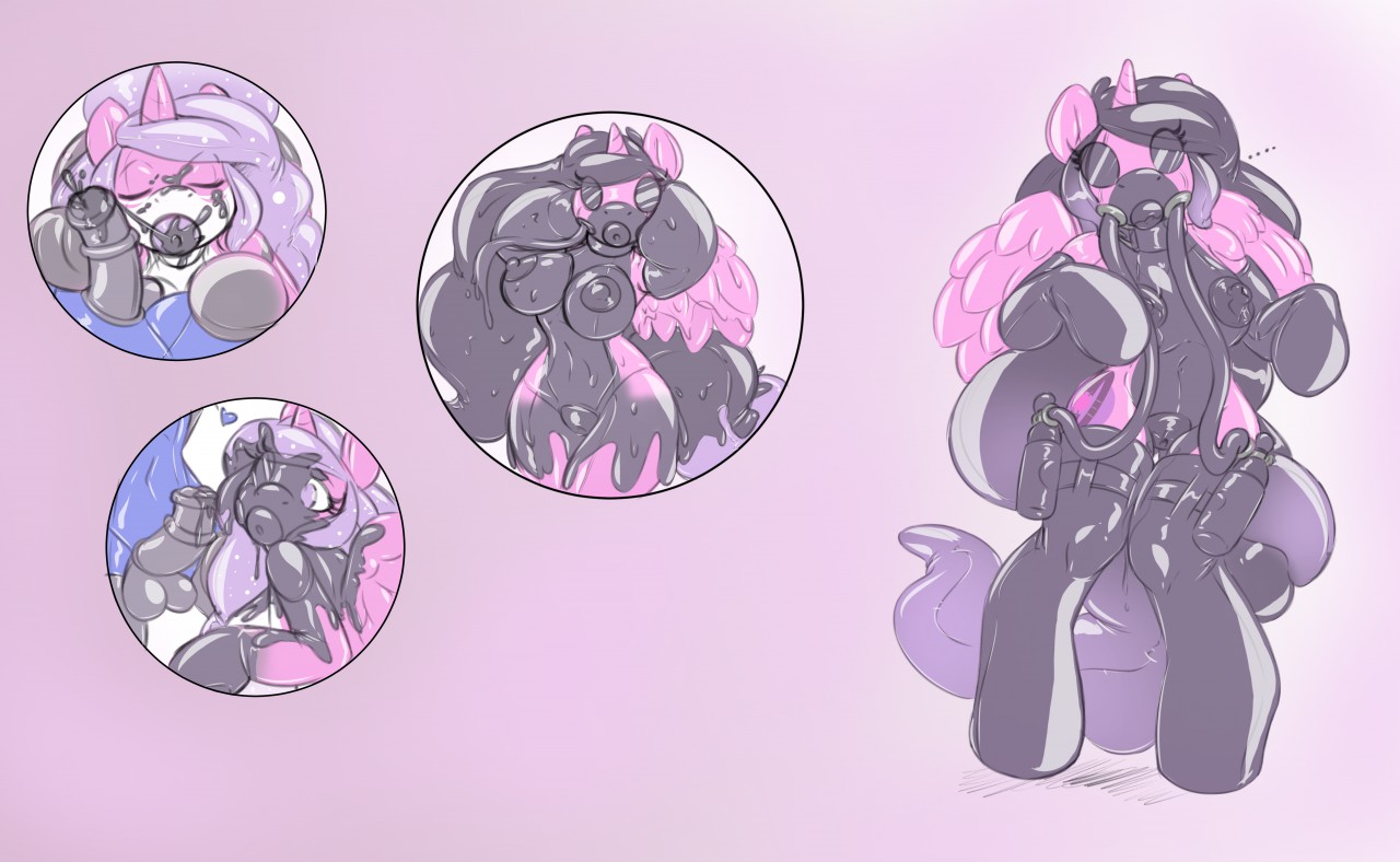 helixjack, doll, alicorn, anthro, breasts, equine, eyewear, female, gas mask, goggles, horn, mammal, mask, rubber, sex doll, transformation, tubes, wings, 