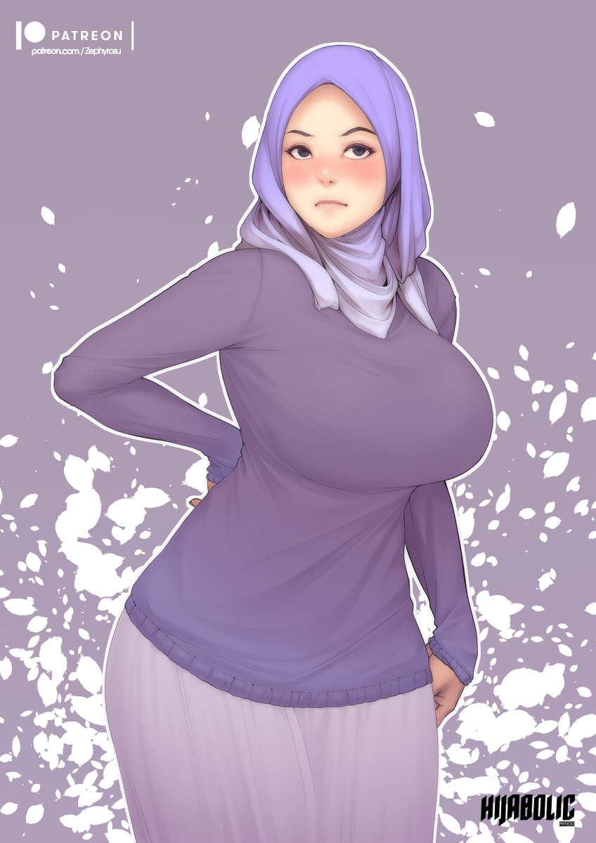 hijabolic, color, big breasts, blush, breasts, hand on hip, hijab