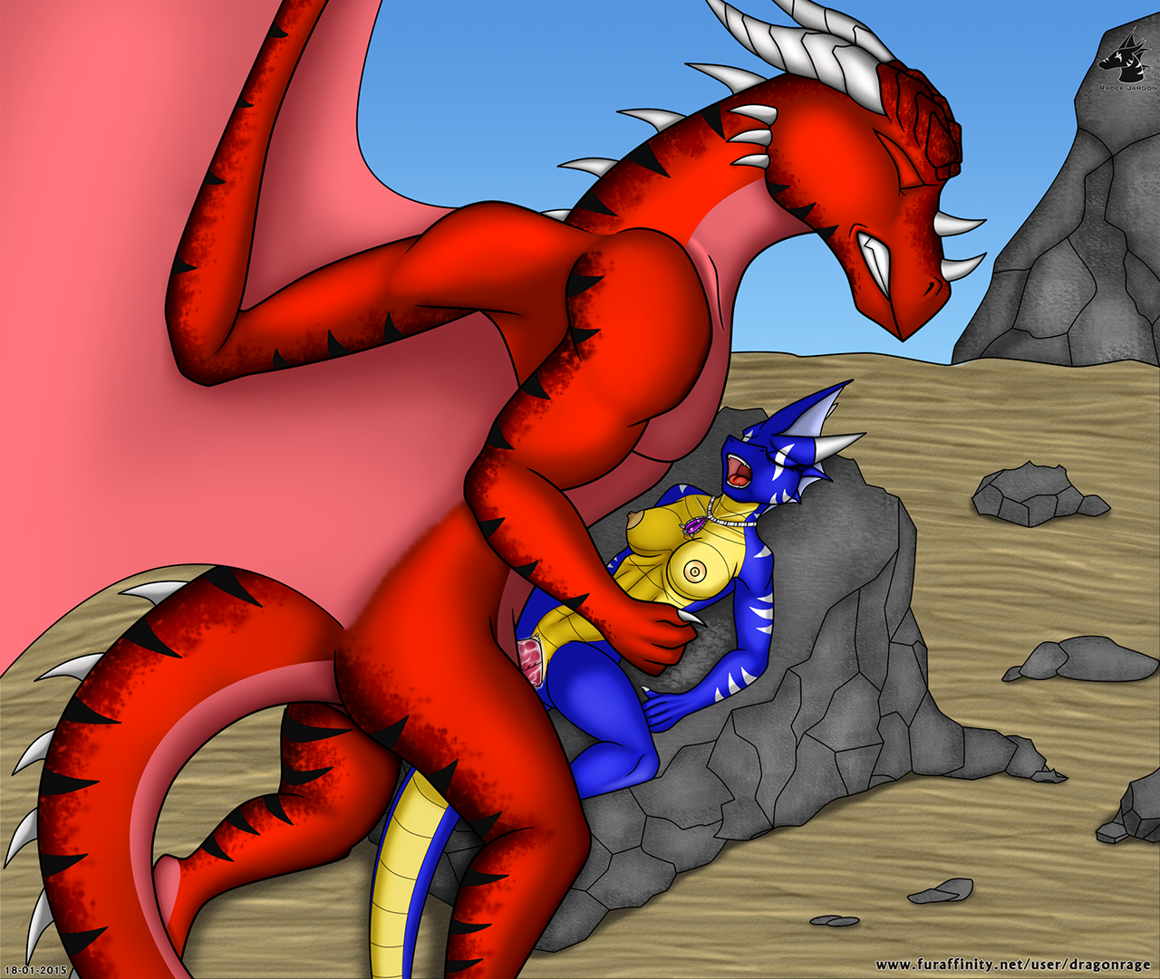 dragonrage, radek jargon, rady jargon, anthro, dragon, female, male, nude, penetration, precum, pussy, sex, straight, vaginal penetration, 
