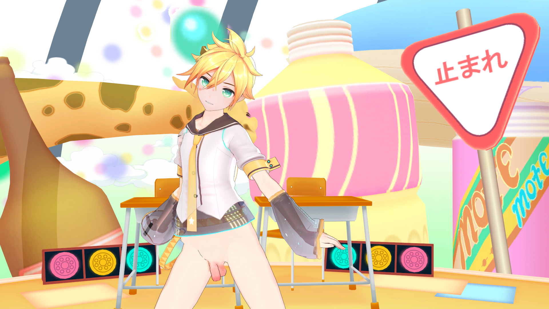 1boy 1femboy 3d 3d_(artwork) dance dancer femboy gay half-dressed half_naked kagamine_len male male_only melancholic_(vocaloid) penis project_diva small_penis solo yaoi young