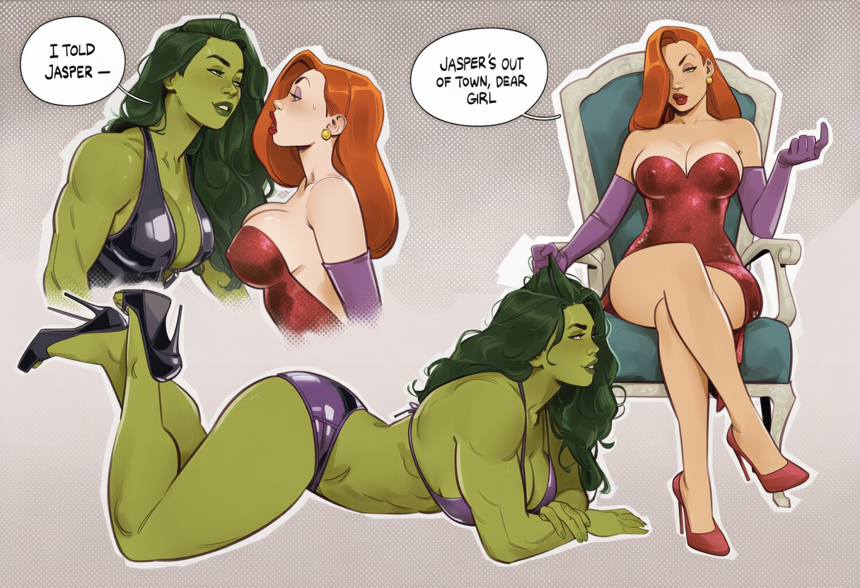 1girls 2girls ai_generated ass big_ass big_breasts breasts crossover curvaceous curvy curvy_figure digital_media_(artwork) disney female firm_ass green-skinned_female green_body green_hair green_skin hips hourglass_figure huge_ass huge_breasts hulk_(series) jennifer_walters jessica_rabbit large_ass large_breasts legs light-skinned_female light_skin macro macro_female marvel marvel_comics mature mature_female mini_giantess phophopho red_hair round_ass she-hulk slim_waist tall tall_female tall_girl thick thick_ass thick_hips thick_legs thick_thighs thighs touchstone voluptuous waist who_framed_roger_rabbit wide_hips