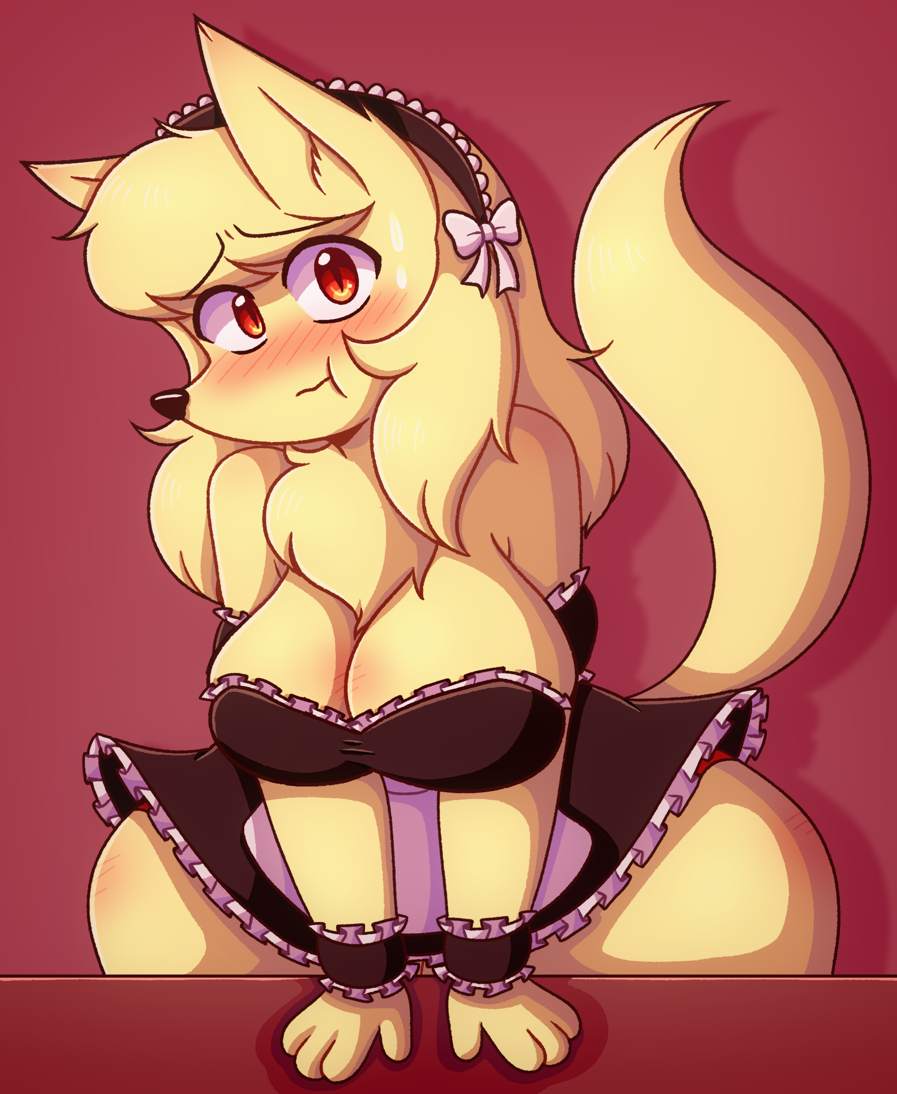 ninetales, youtube, youtuber, big breasts, big hips, big thighs, blush, blushing at viewer, breasts, exaggerated, exaggerated anatomy, exaggeration, femboy, fox, furry, furry boobs, furry male, futa only, futanari, hair down, huge hips, huge thighs, long hair, long hair futa, long hair male, looking nervous, loquendo, loquendo youtuber, maid, maid apron, maid dress, maid headdress, maid outfit, maid uniform, male, male boobs, male fox, male only, male with breasts, one tail, pokemon, red eyes, redbromer, redbromer td, small clothes, small clothing, trap, yellow fur, youtube avatar, youtube hispanic, youtuber boy, 