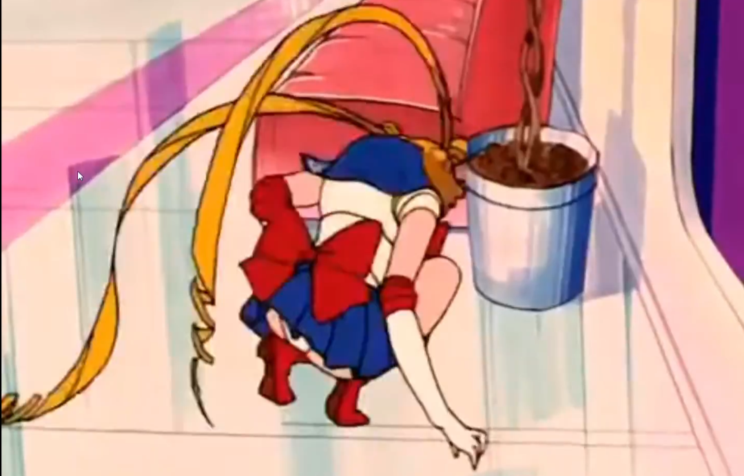 1girls ass bishoujo_senshi_sailor_moon blonde_hair blue_skirt female leotard panties panty_peek sailor_moon sailor_senshi_uniform skirt solo