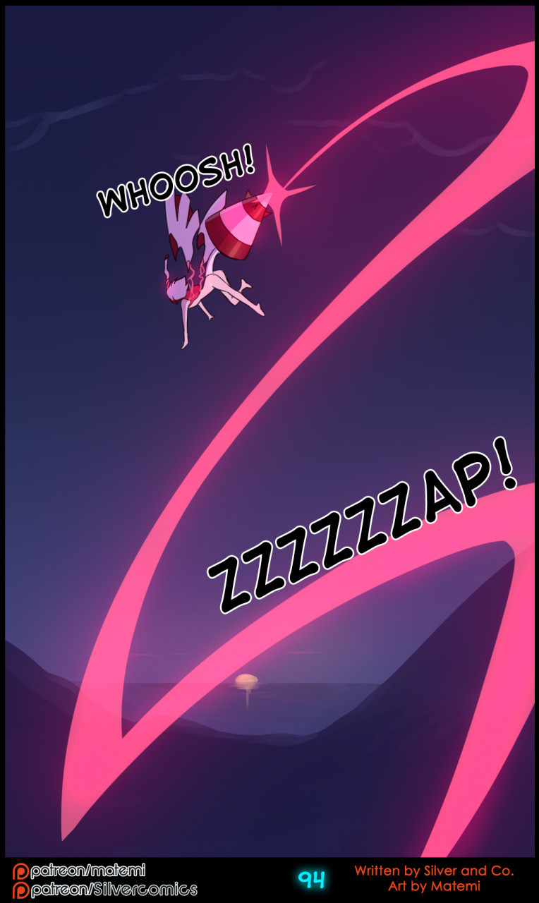 matemi, silver soul, zekrom, nintendo, comic, english text, hi res, text, 2021, animal humanoid, backpack, breasts, cloud, dawn (disambiguation), electricity, female, feral, flying, hair, horn, humanoid, motion lines, mountain, multicolored hair, nude, pokemon, sea, small breasts, solo, spikes, two tone hair, video games, water, wings, 