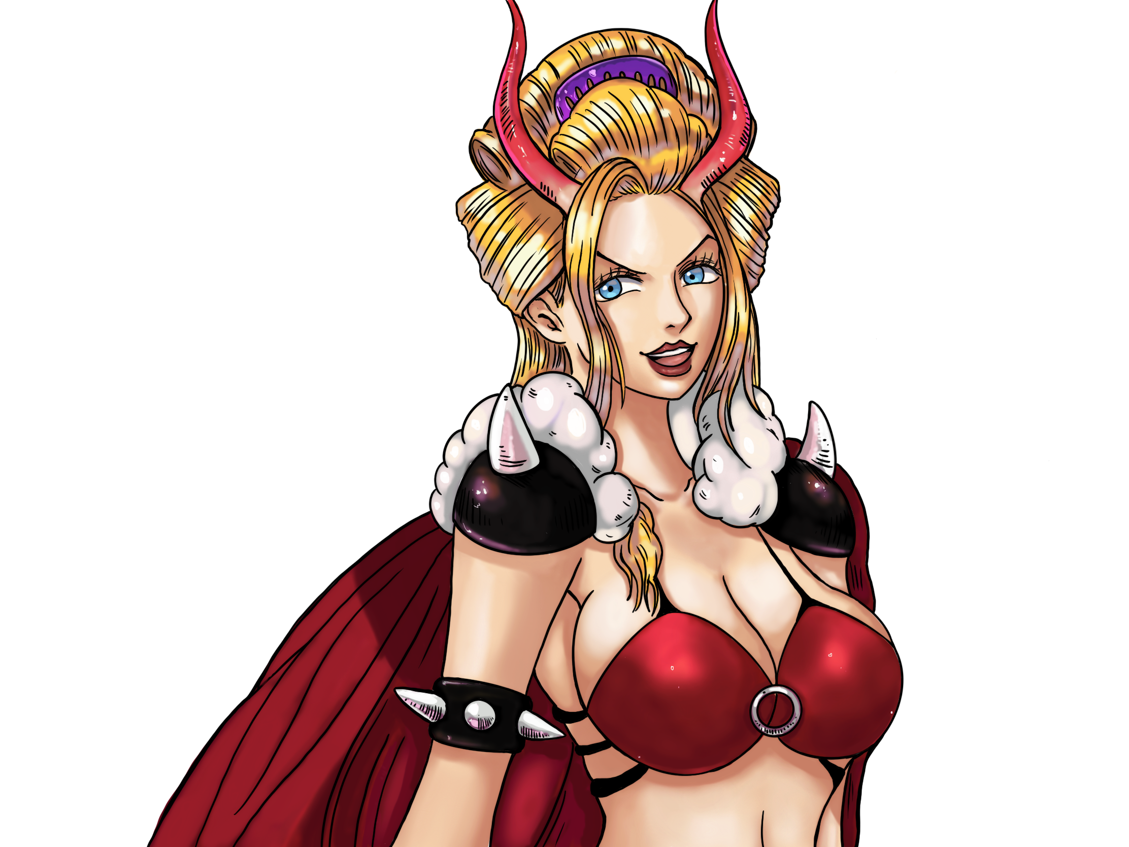 black maria, one piece, beast pirates, black maria (one piece), blonde hair, blue eyes, breasts, cape, darji, female, female only, giantess, horn, horns, lipstick, 