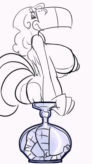 sachasketchy, reina, reina (mutton chop), animated, ass, avian, big breasts, big butt, bird, bottle, bottle fetish, breast squish, breasts, cork, female, flexible, furry only, glass, half-closed eyes, humor, jiggle, pussy, sign, smile, smirk, solo, squash (disambiguation), squish, toucan, 