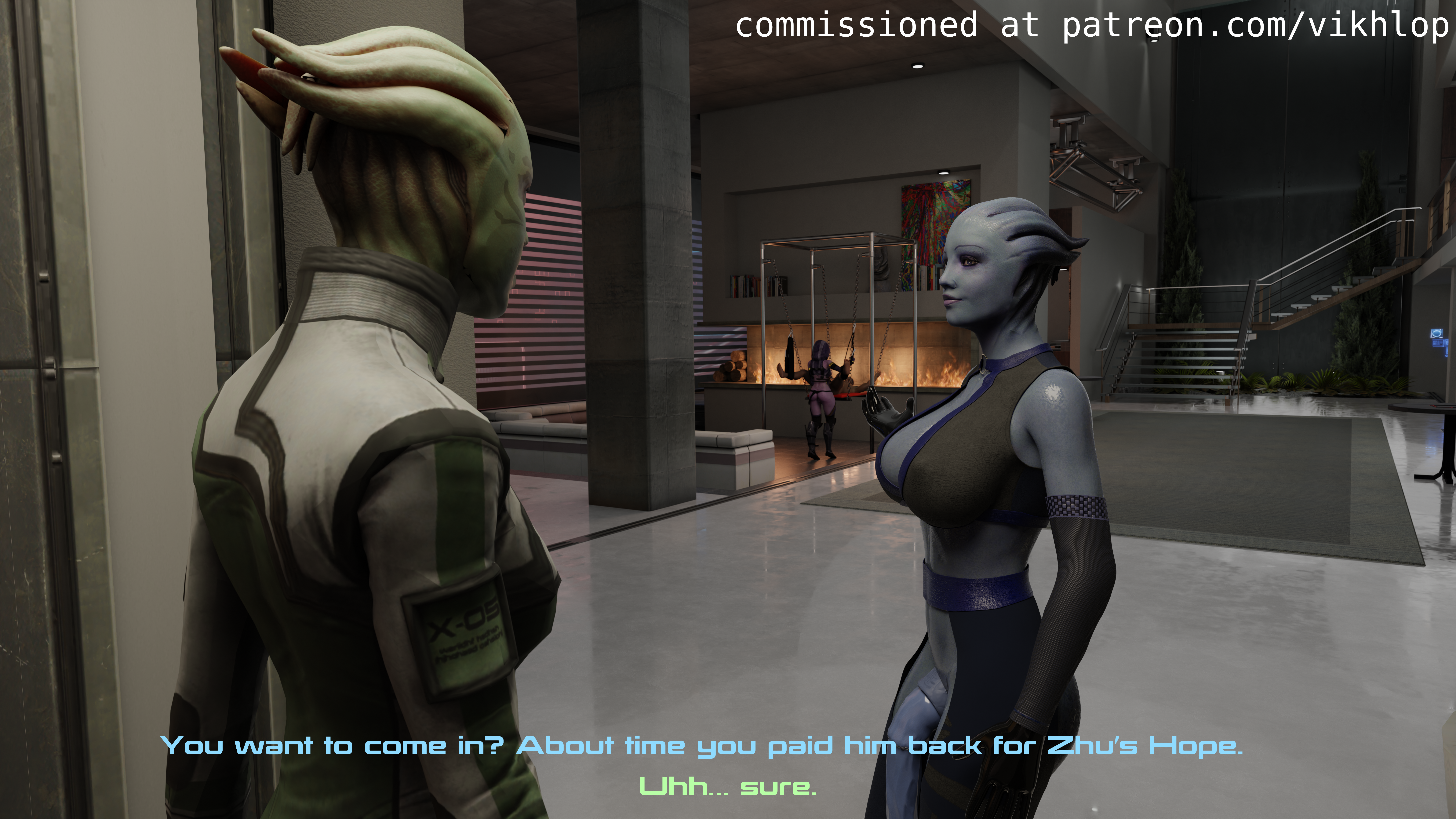 asari, commander shepard, liara t'soni, shiala, mass effect, absurd res, comic, comic page, english text, text, alien, alien penis, bondage, english, futa on male, futanari, giant penis, horsecock futanari, pegging, prehensile penis, tali'zorah nar rayya, vikhlop, 