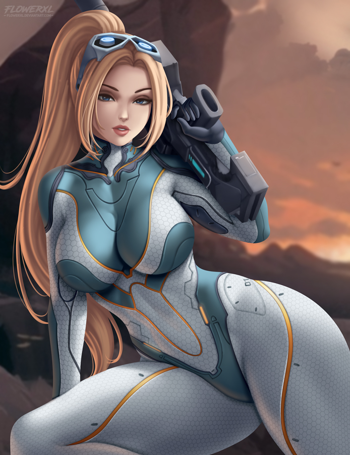 flowerxl, nova (starcraft), starcraft, 1girls, big breasts, blonde hair, breasts, cleavage, female, female only, large breasts, looking at viewer, solo, thick thighs, wide hips, 