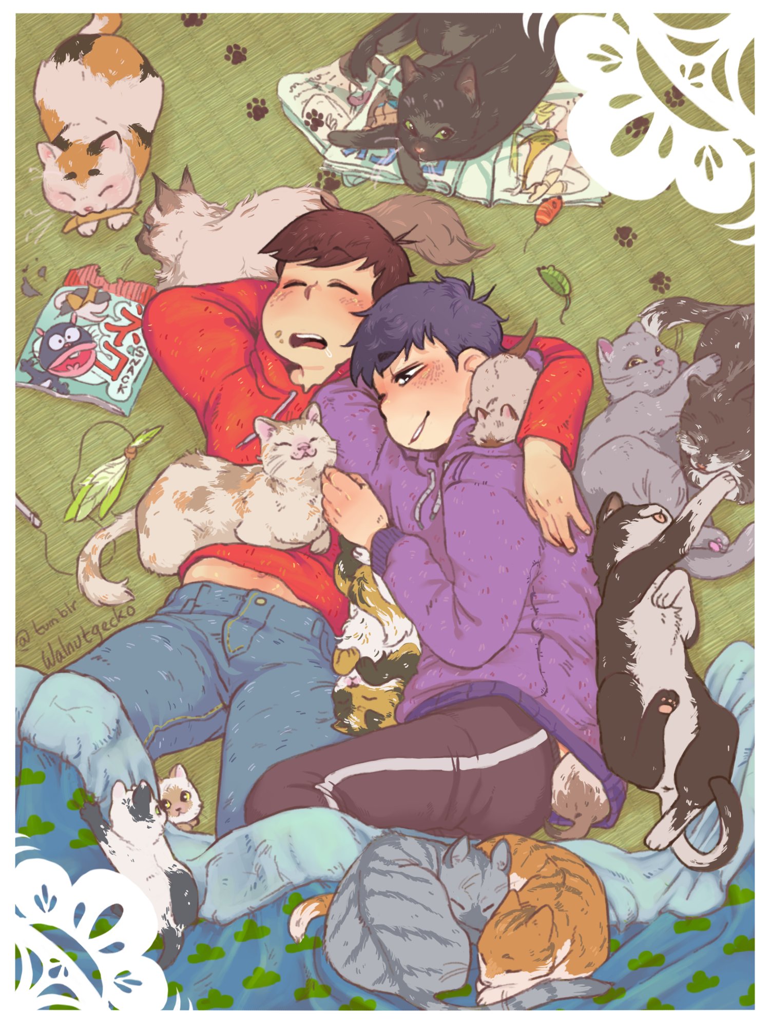 matsuno ichimatsu, matsuno <b>osomatsu</b>, <b>osomatsu</b>-<b>san</b>, cats, clothed, cuddling,...