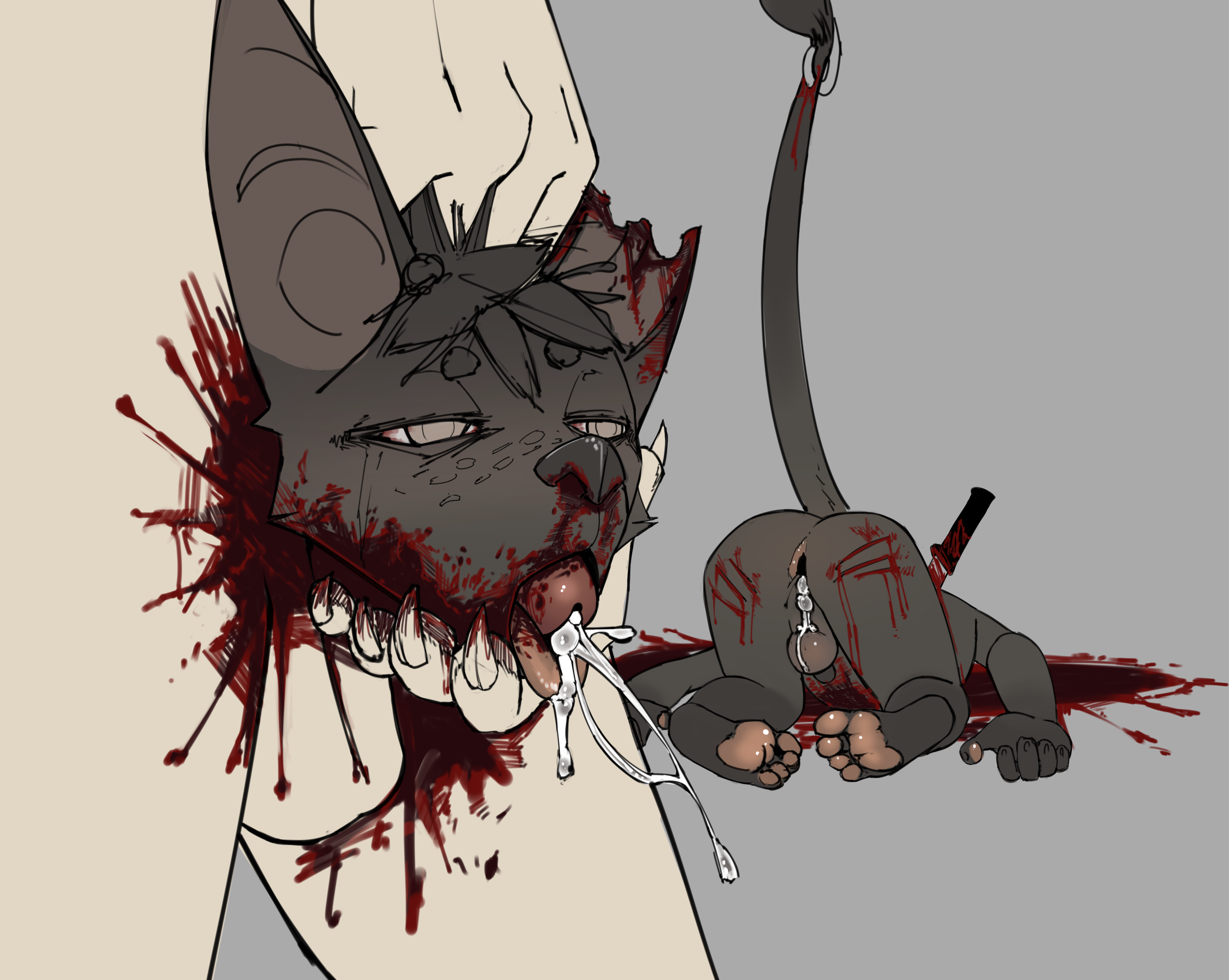 anthro anus ass aydri_(aydrithebat) aydrithebat backsack balls ballsack bat blood_in_mouth blood_on_face blood_pool bodily_fluids color corpse cum cum_drip cum_in_ass cum_in_mouth cum_inside cum_on_balls dead_eyes death dripping ejaculation fur gaping gaping_anus genital_fluids genitals gore grey_body grey_fur guro hi_res knife long_tail male male_death male_only male_ryona mammal necrophilia original pawpads paws reverse_blowjob severed_body_part severed_head stab tail uncensored yaoi