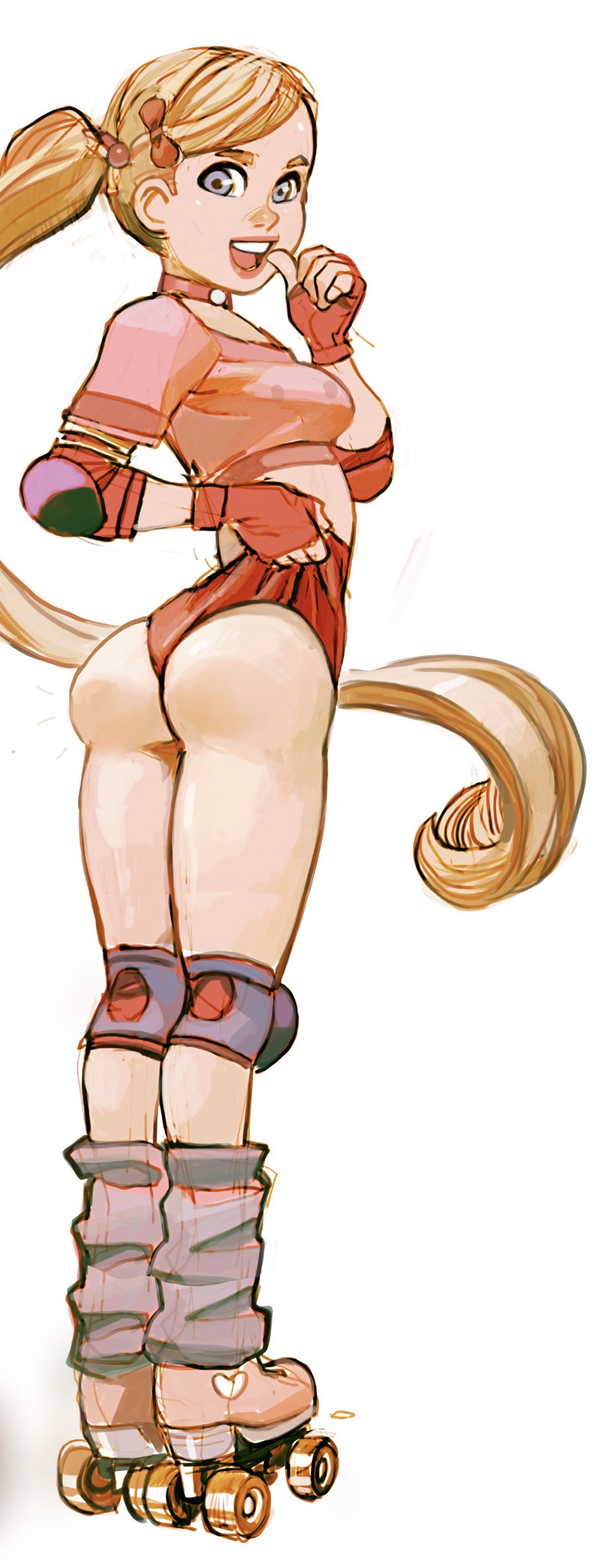 edited, ass, blonde hair, booty shorts, girly, presenting ass, pulling up shorts, skater, tight clothing, 