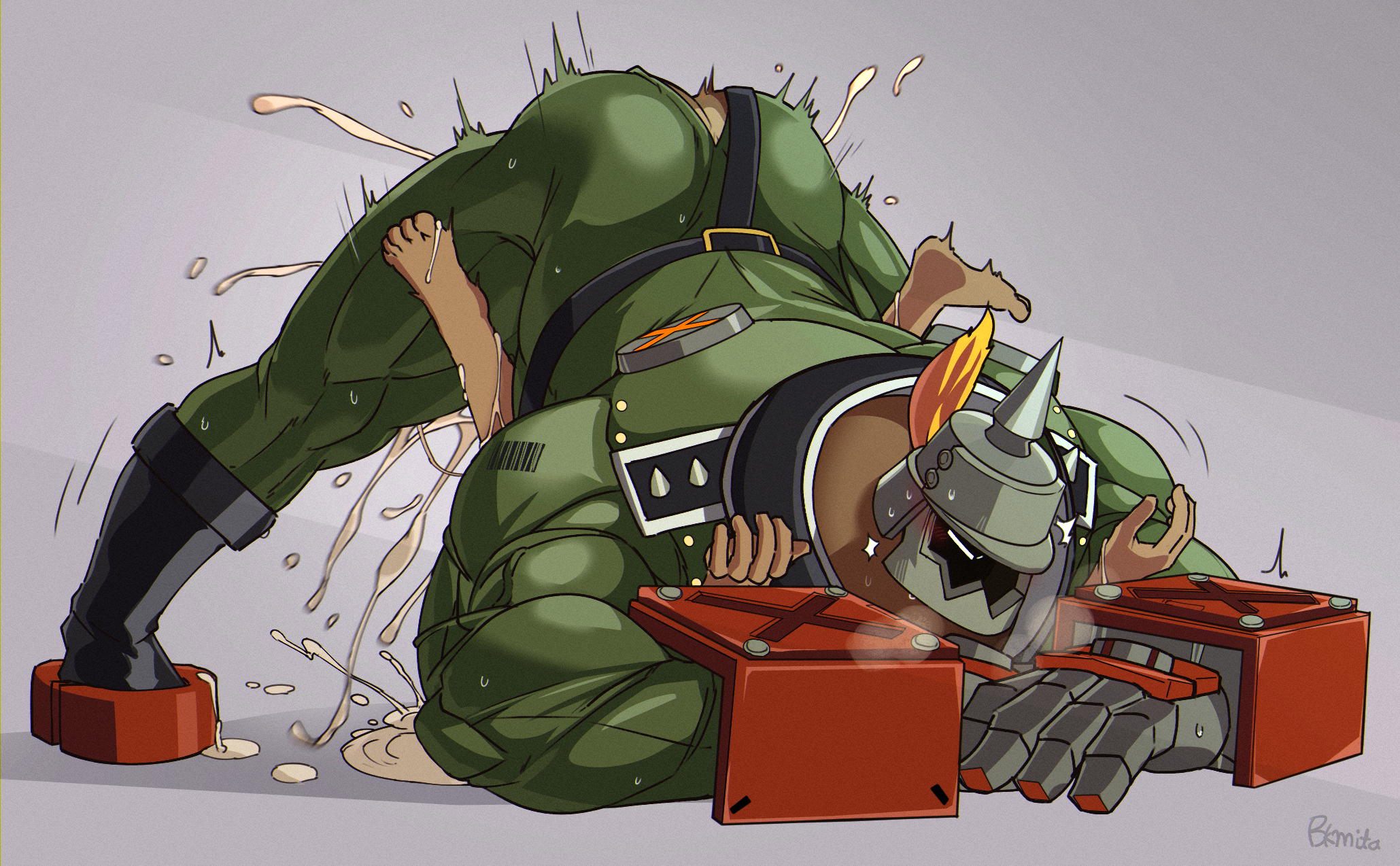 bk mita, anonymous, potemkin, guilty gear, ass, bara, big muscles, cum, ful...