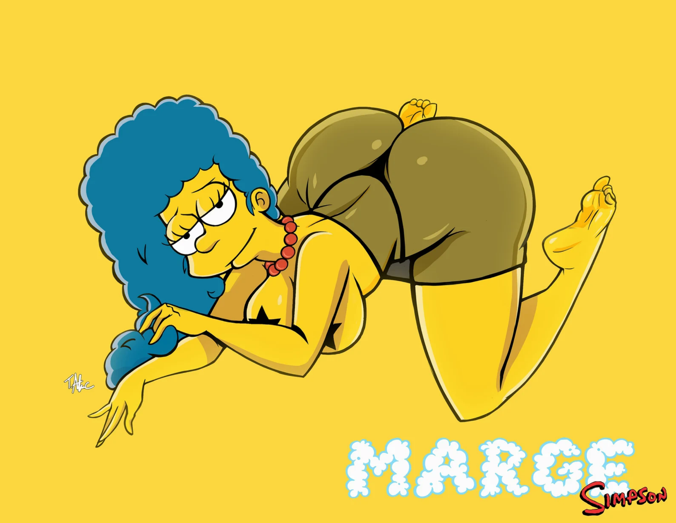 marge simpson, the simpsons, ass, clothed, lingerie, looking at viewer.