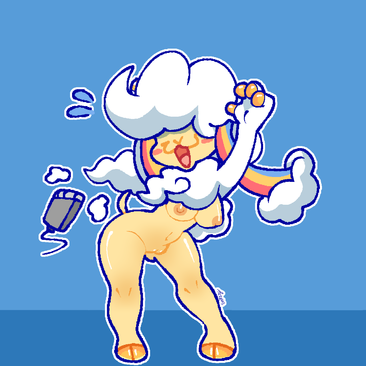 :3 arms_up breasts cloud cloud_hair clouds ewe female female_only nipples pussy rainbow rainbow_hair shear sheared shearing shears sheep sheep_girl shiny shiny_skin snappy_snaz tail