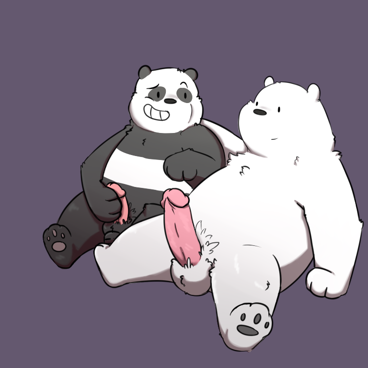 panda (character), we bare bears, balls, bear, duo, erection, humanoid peni...