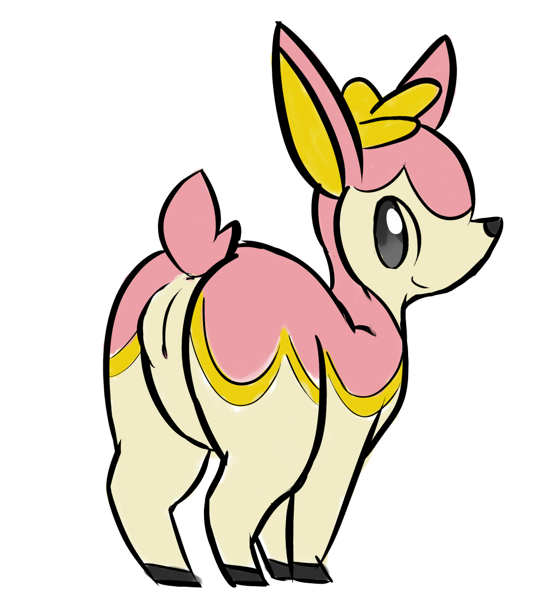 unknown artist, deerling, nintendo, anus, ass, female, fur, grey eyes, looking at viewer, pink fur, plain background, pokemon, presenting, smile, solo, standing, tan fur, 