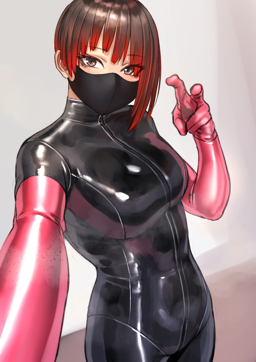facemask, female, gloves, mask, rubber, rubber bodysuit, tight bodysuit, tight clothing, 