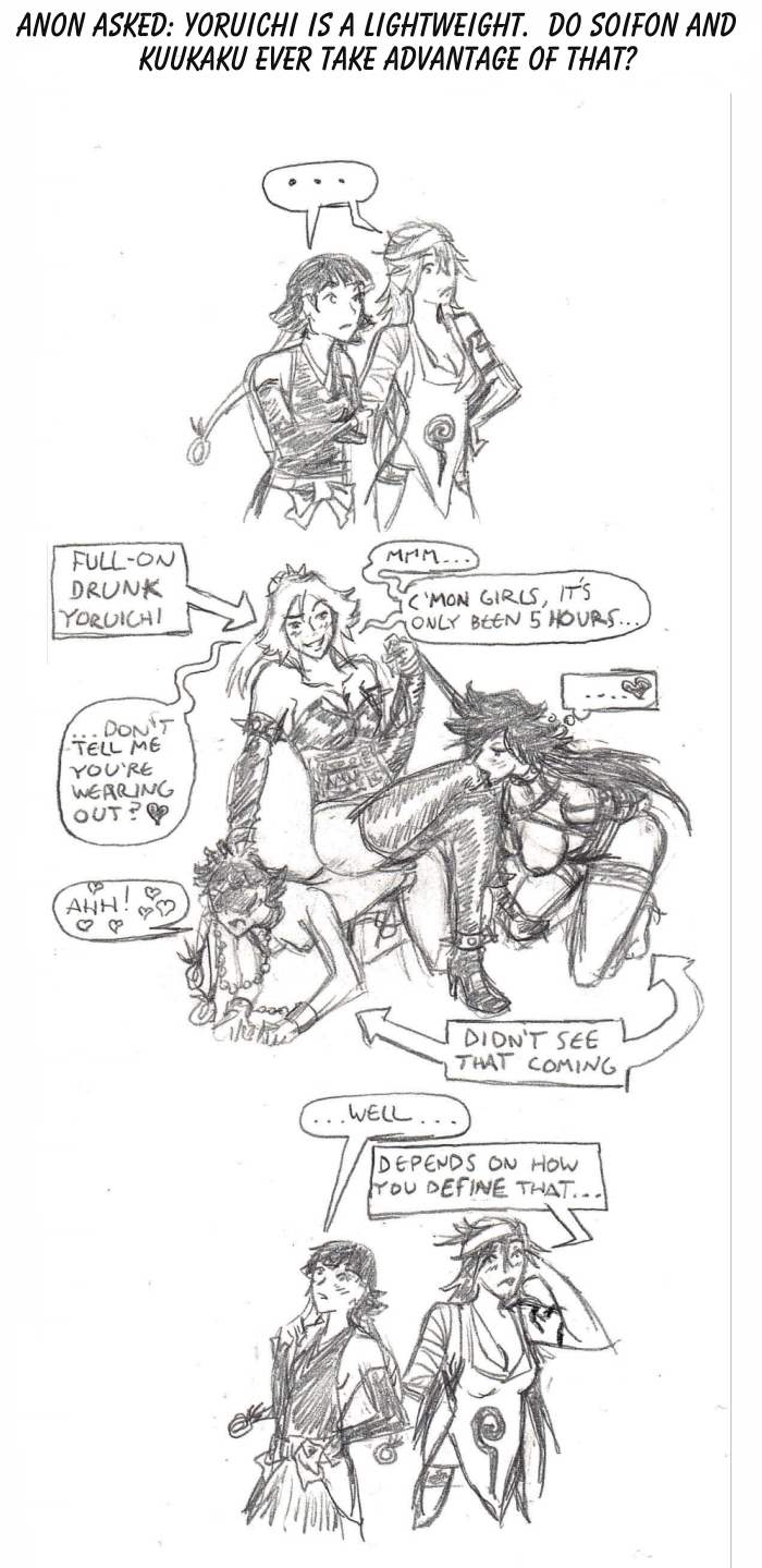 kukaku shiba, shihouin yoruichi, soifon, bleach, sketch, 3girls, amputee, anklet, armband, bandage, black hair, blindfold, blush, bondage, braid, collar, completely nude, cviperfan, detached sleeves, dialogue, dirty talk, drunk, elbow gloves, femdom, femsub, handcuffs, leash, leotard, lesbian, lezdom, licking, moaning, purple hair, question, shibari, sitting on person, spiked anklet, spiked armlet, thigh boots, thighhighs, yuri, 