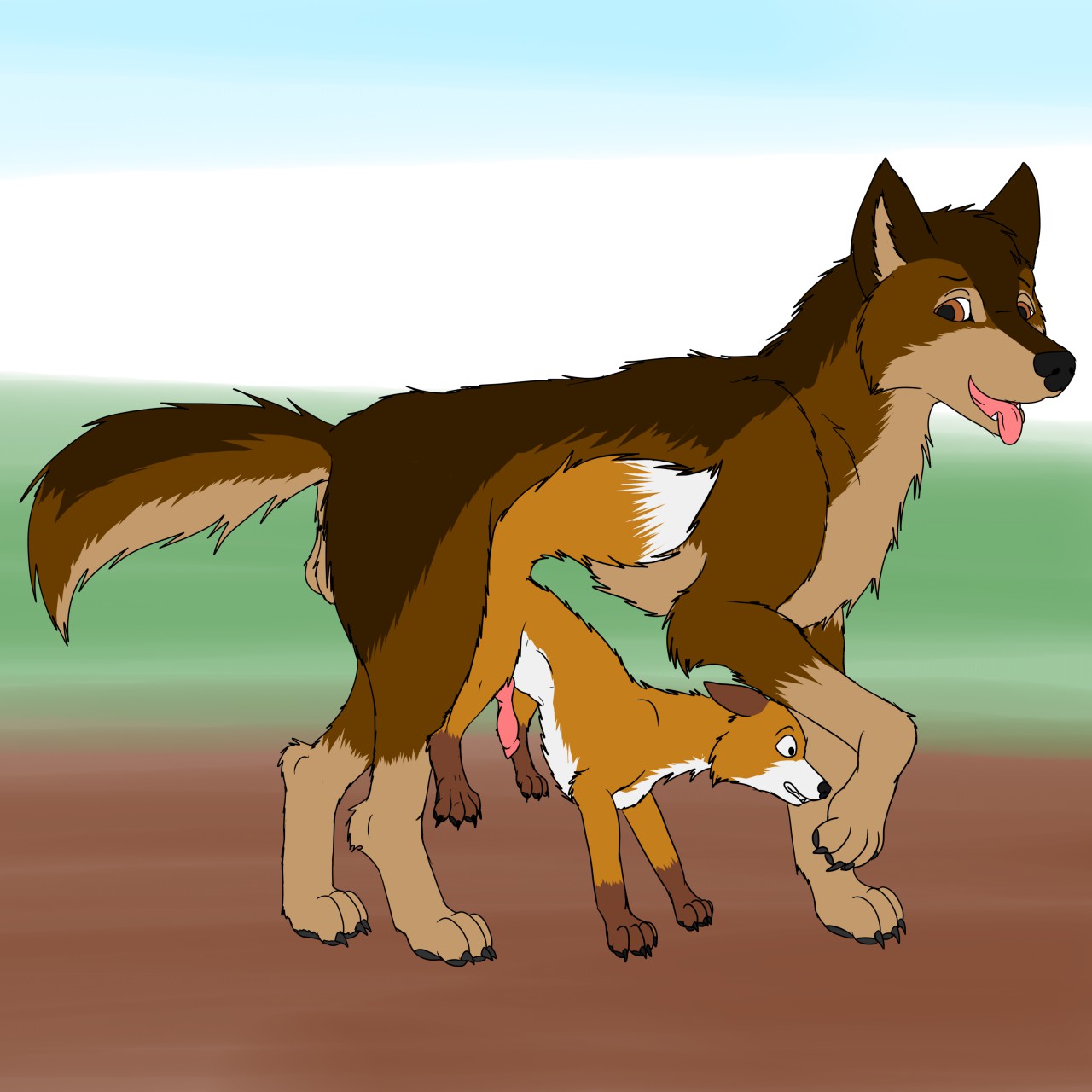 wolfforhire, 1:1, 2015, hi res, anal, anal sex, animal genitalia, animal penis, balls, big dom small sub, bulge, canid, canine, canine penis, canis, dominant, duo, erection, feral, feral on feral, fox, from behind position, fur, genitals, karn (karn the wolf), knotting, larger male, male, male/male, male penetrated, male penetrating, male penetrating male, mammal, open mouth, penetration, penis, sex, size difference, smaller penetrated, smile, stomach bulge, tongue, tongue out, wolf, 