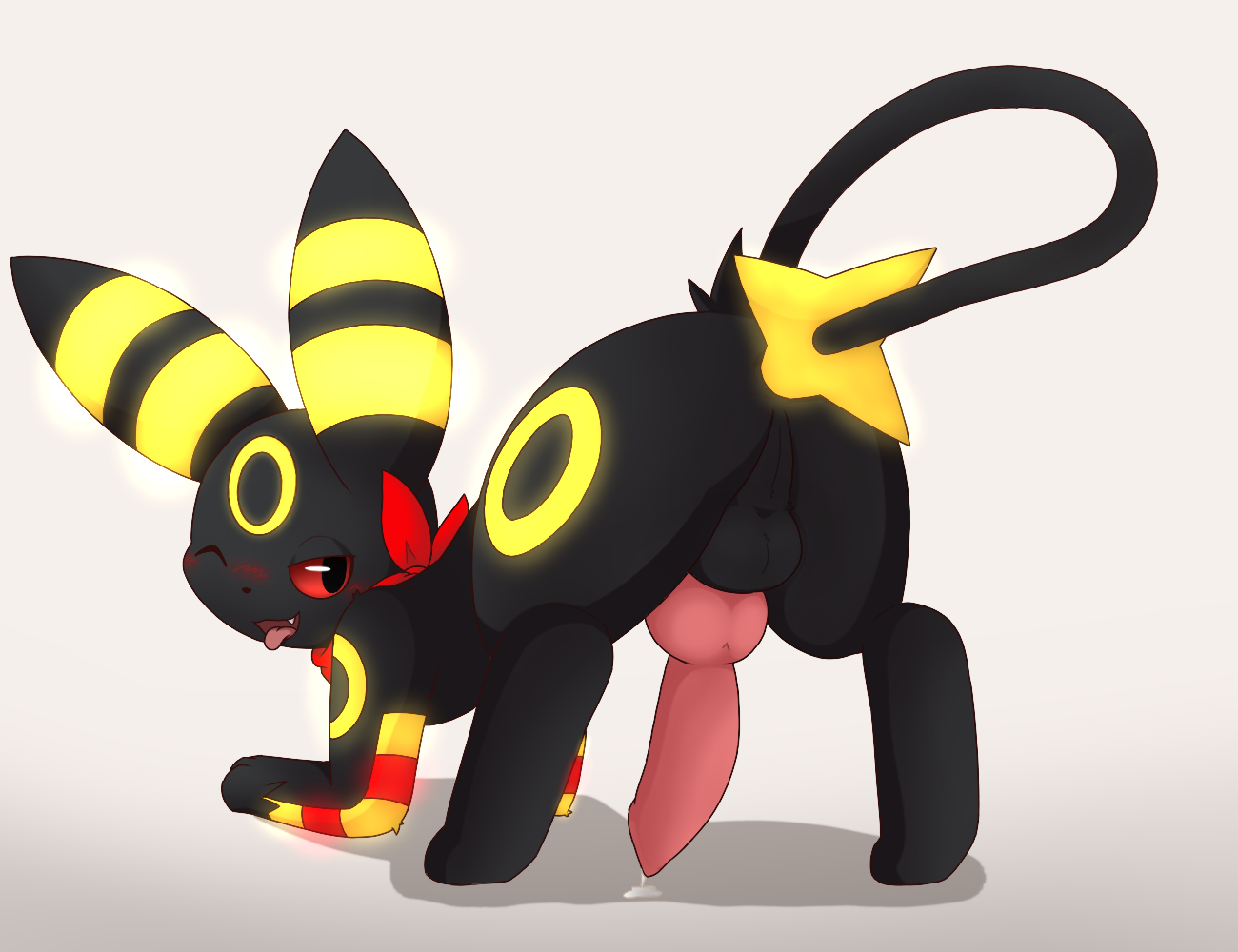 km-15, eeveelution, luxray, umbreon, nintendo, simple background, anal, anal sex, animal genitalia, animal penis, ass, balls, blush, clothing, erection, fangs, feral, hybrid, knot, looking at viewer, looking back, male, masturbation, neckerchief, open mouth, penetration, penis, pokemon, precum, presenting, presenting hindquarters, solo, tongue, tongue out, video games, 
