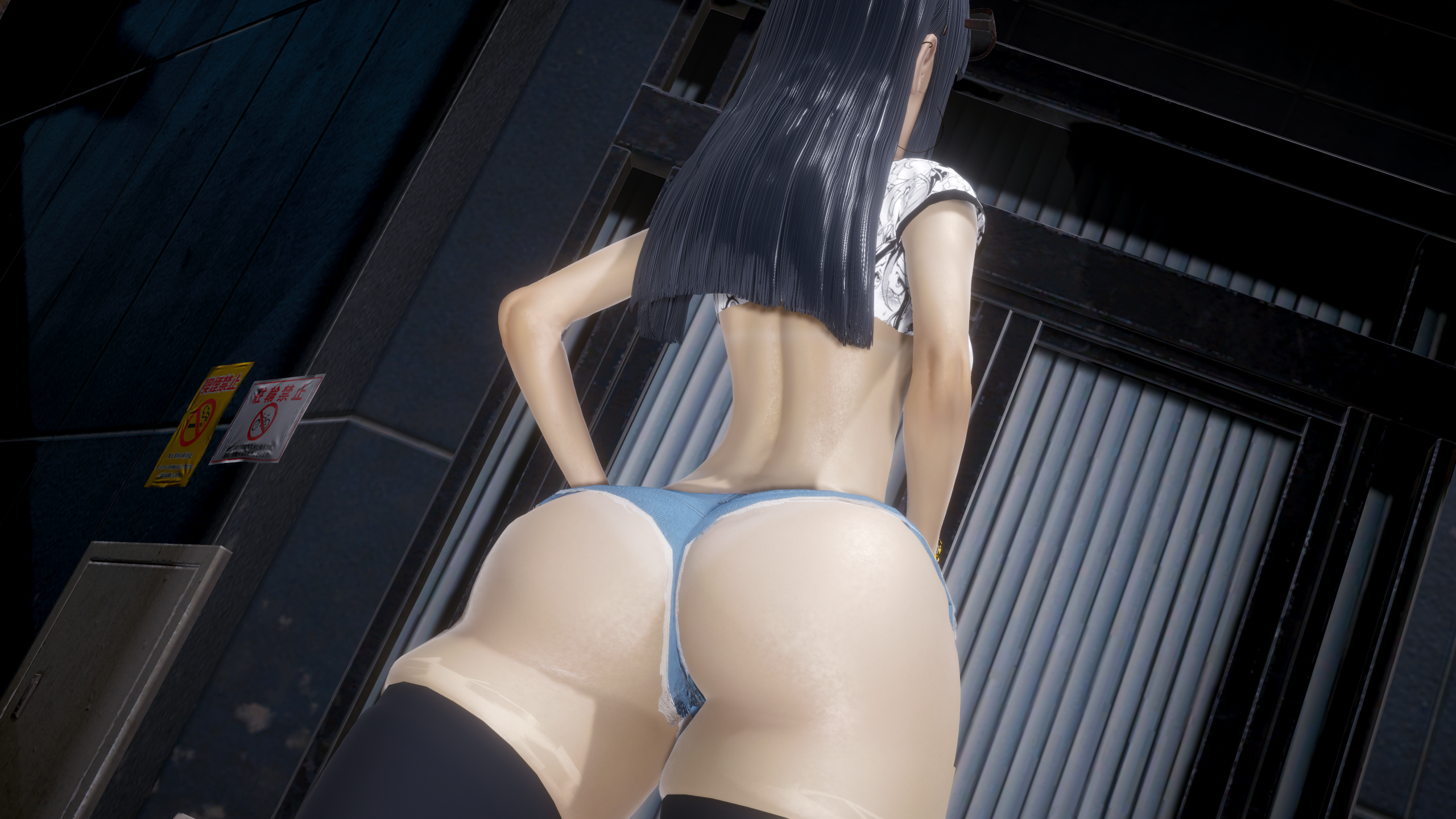 honey select, roseza, kingdom hearts, ass focus, big ass, big breasts, black hair, booty shorts, shorts, skuld (kingdom hearts), venus body, 
