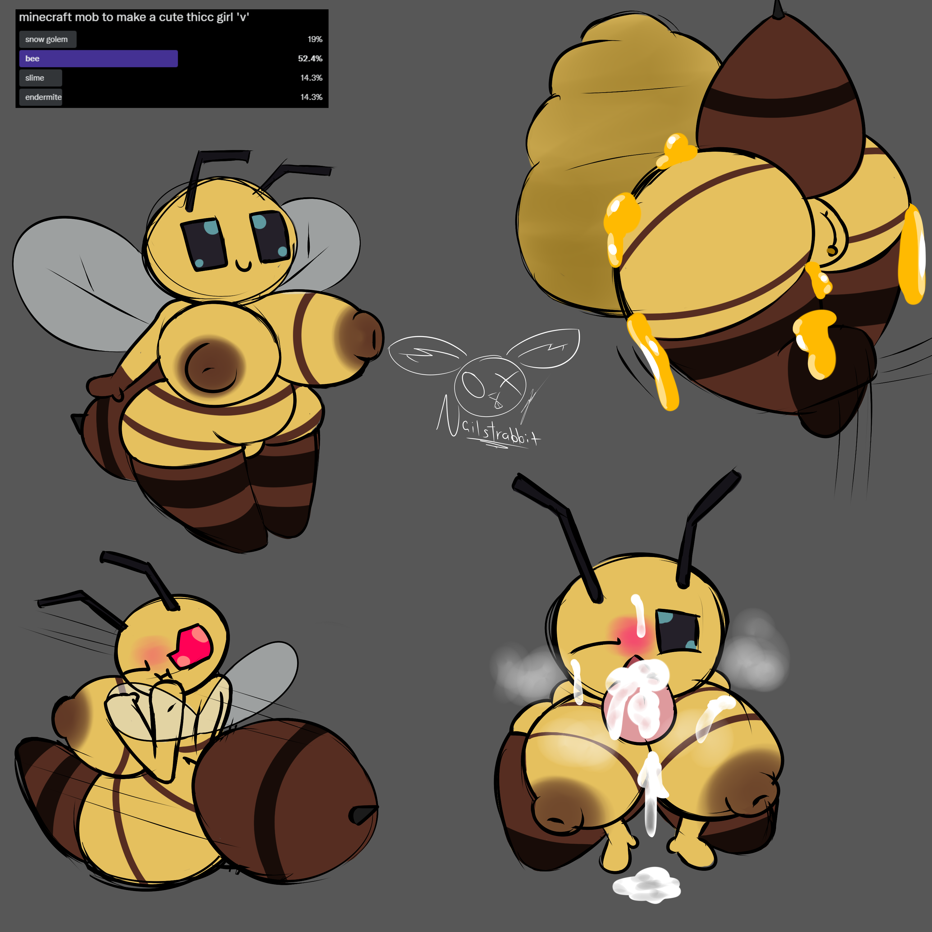 nailstrabbit, minecraft, hi res, simple background, antennae, anthro, ass, bee...