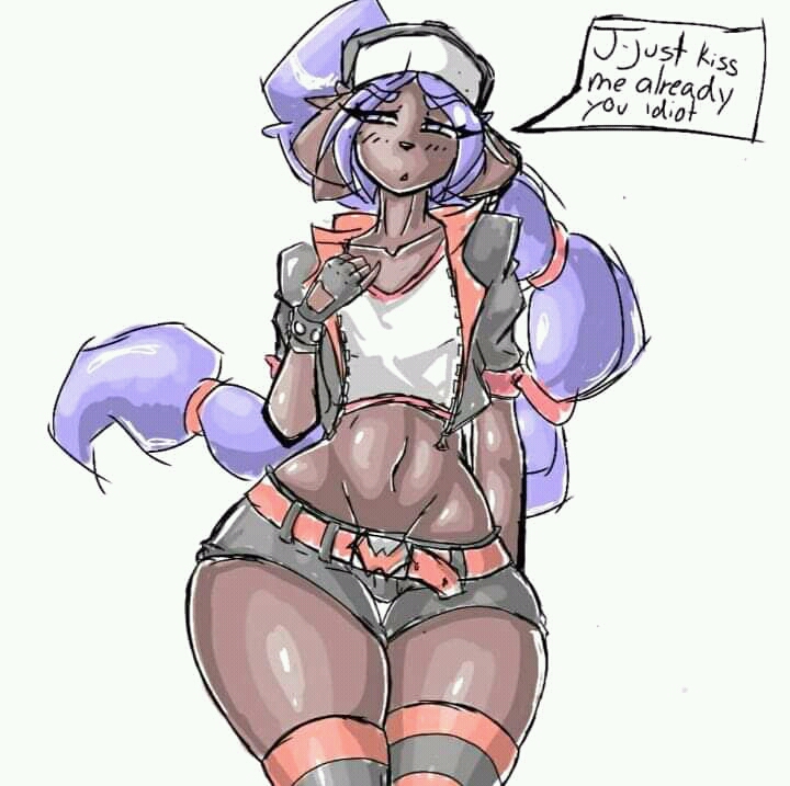 black skin, blue eyes, blue hair, femboy, furry, hips, nikki (dog), trap, tsundere, voluptuous, 