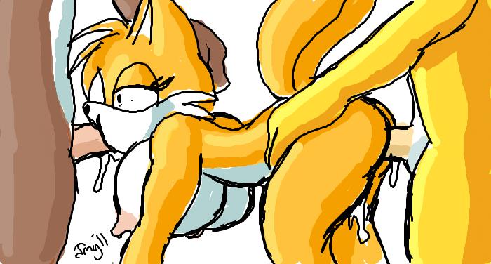 tails, tailsko, sonic (series), color, rule 63, white background, all fours...