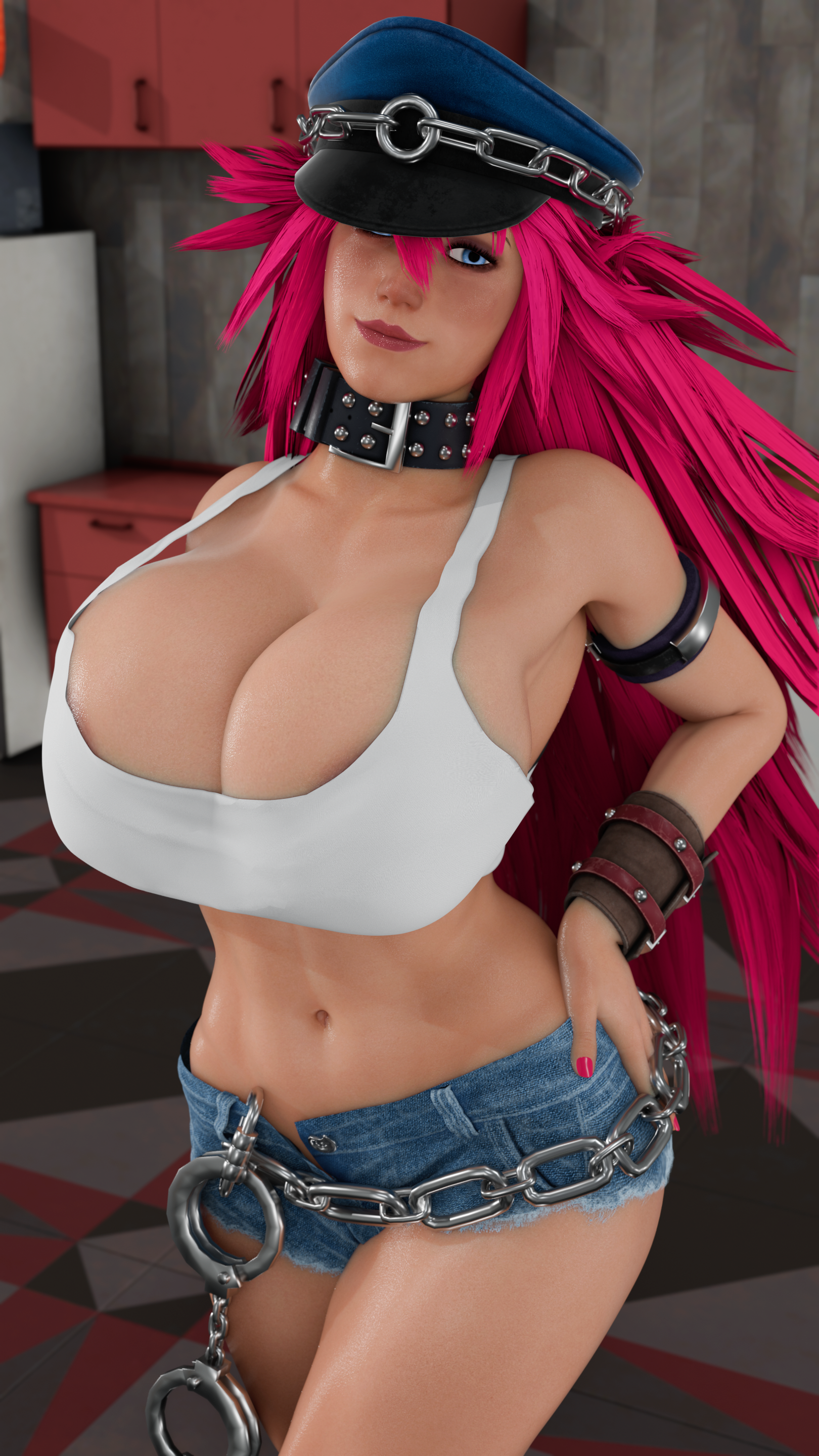 3d 3d_(artwork) 3d_model 3d_render blender blender_(artwork) blender_(software) blender_eevee cleavage final_fight poison_(final_fight) shorts source_request street_fighter supurattabrain