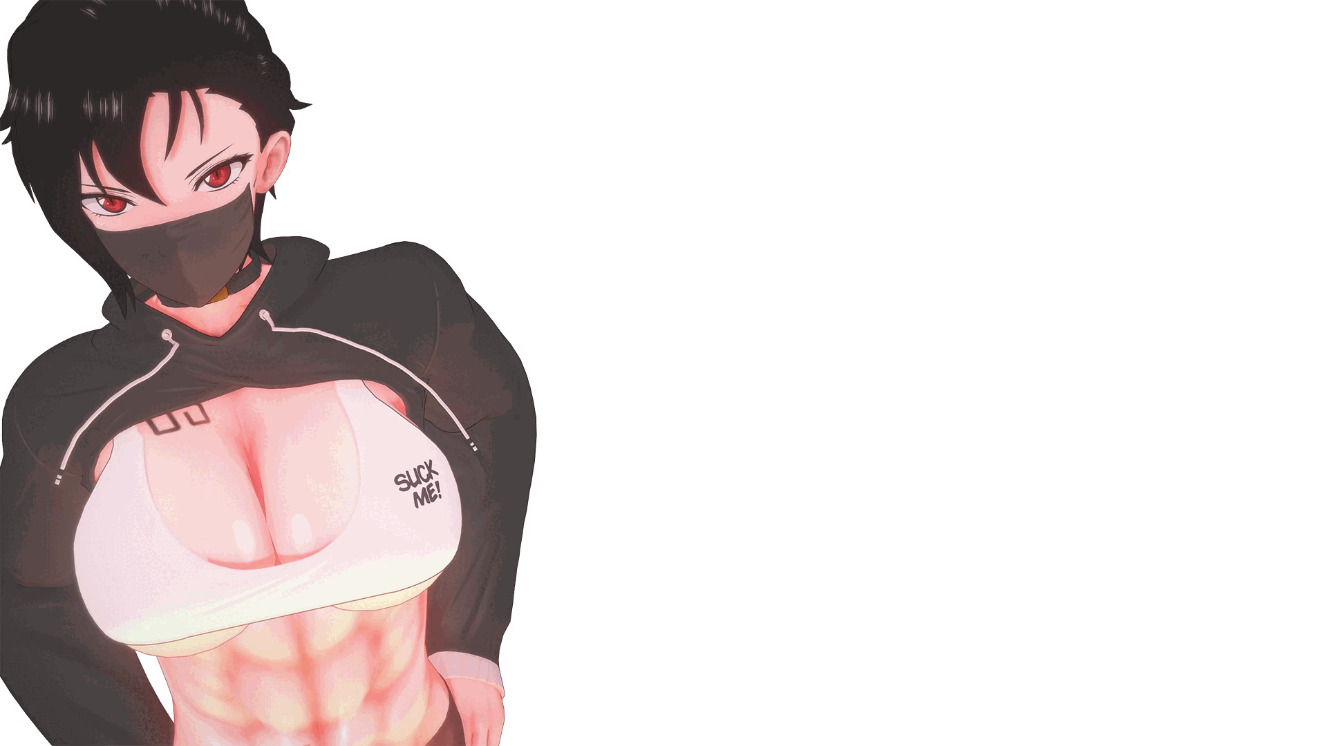 1080p 1girls 3d animated bouncing_breasts breasts female mask short_hair snats solo tattoo transparent_background twisted_world_(game) wallpaper white_outline