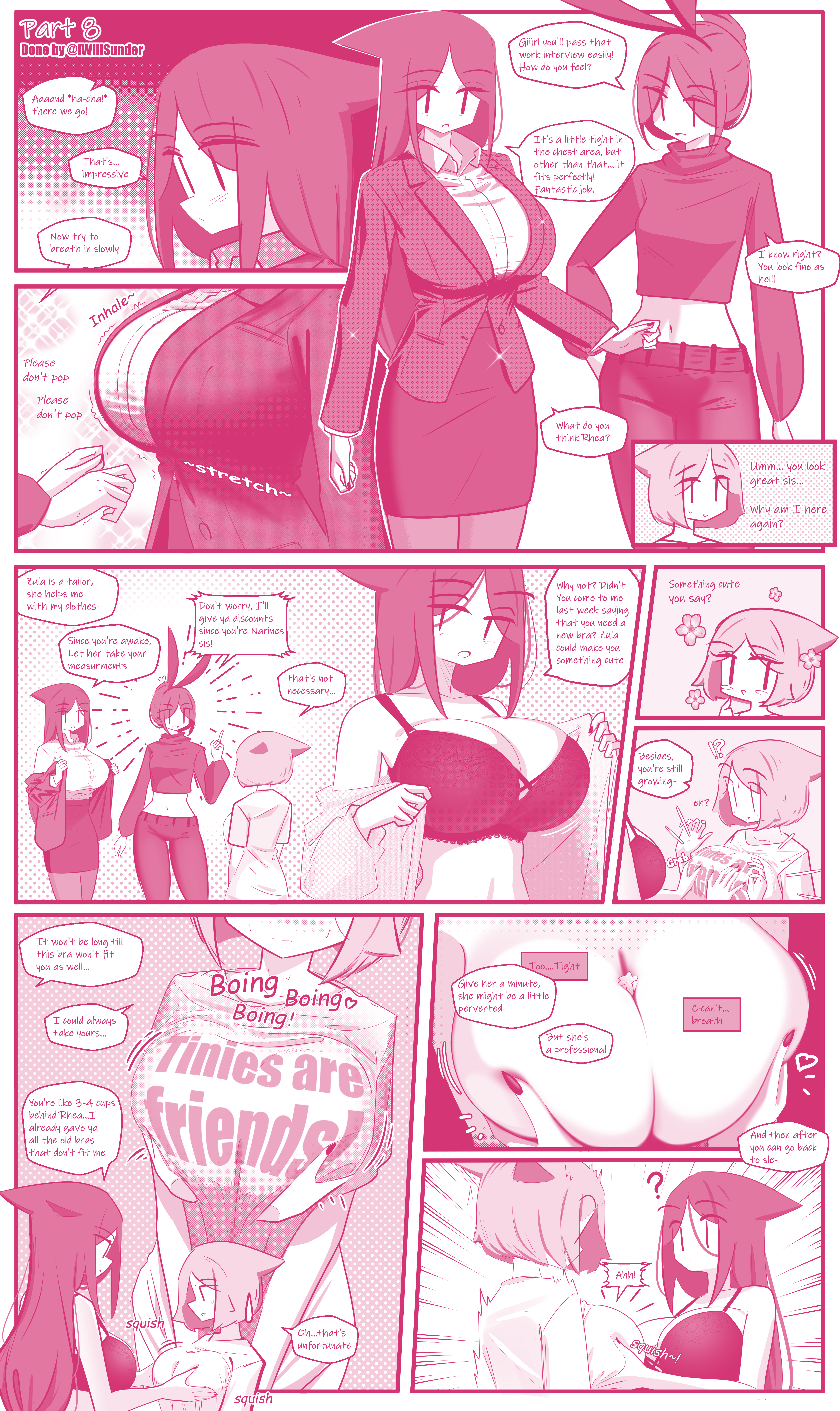 comic, comic page, monochrome, tagme, text, 1boy, big breasts, breasts, cat ears, female, iwillsunder, light-skinned female, light-skinned male, light skin, male, rhea sunder (iwillsunder), 