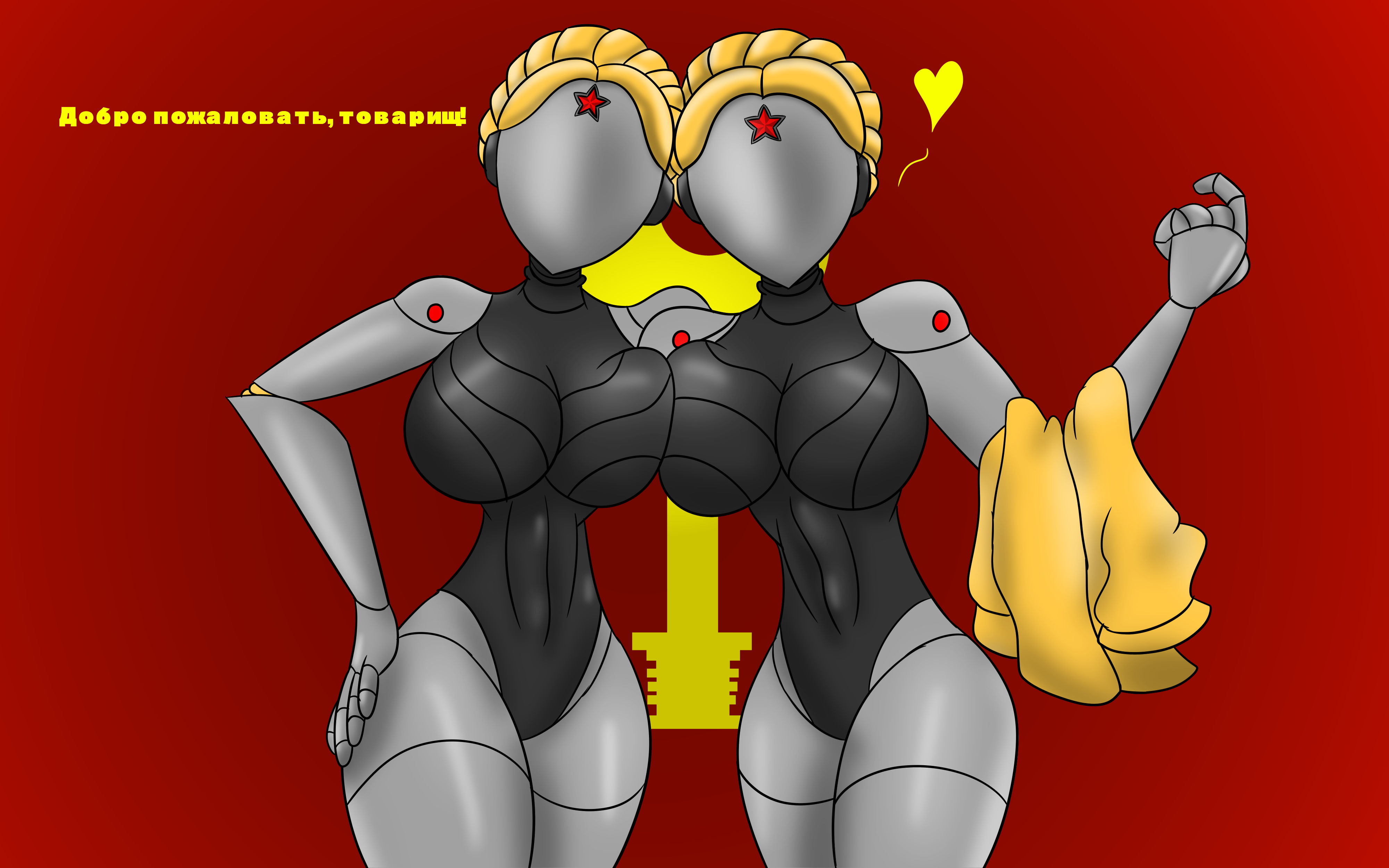 tagme, 2girls, android, atomic heart, boobs touching, breast on breasts, br...