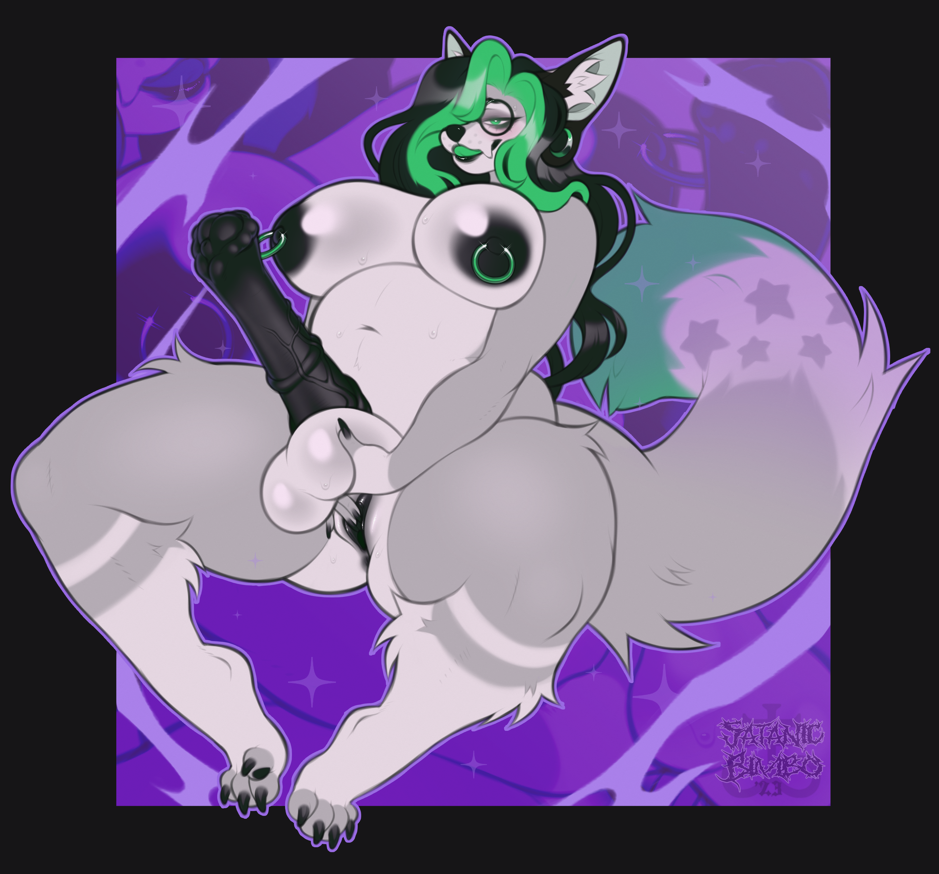 2023 absurd_res animal_genitalia animal_penis anthro areola balls bangs belly big_areola big_belly blush breasts canid canine dated digital_drawing_(artwork) digital_media_(artwork) ear_piercing equine_genitalia equine_penis erection eyewear feet female female_(lore) fennec_fox fox full-package_futa fur futanari gauged_ear genitals glasses green_body green_eyes green_fur green_hair green_theme hair hair_over_eye half-closed_eyes herm hi_res inner_ear_fluff intersex lifting_balls long_hair long_nails looking_at_viewer mammal medial_ring mismatched_animal_penis mismatched_genitalia mismatched_penis multicolored_body multicolored_fur multicolored_hair narrowed_eyes navel nipple_piercing nipple_ring nipples one_eye_obstructed original original_character overweight overweight_anthro paws penis piercing pose pussy ring_piercing sitting smile snout solo spread_legs spread_pussy spreading sushimi tail thick_thighs third-party_edit toes tongue true_fox tuft two-tone_body two-tone_fur two-tone_hair two-tone_tail wide_hips yeehaw_goth