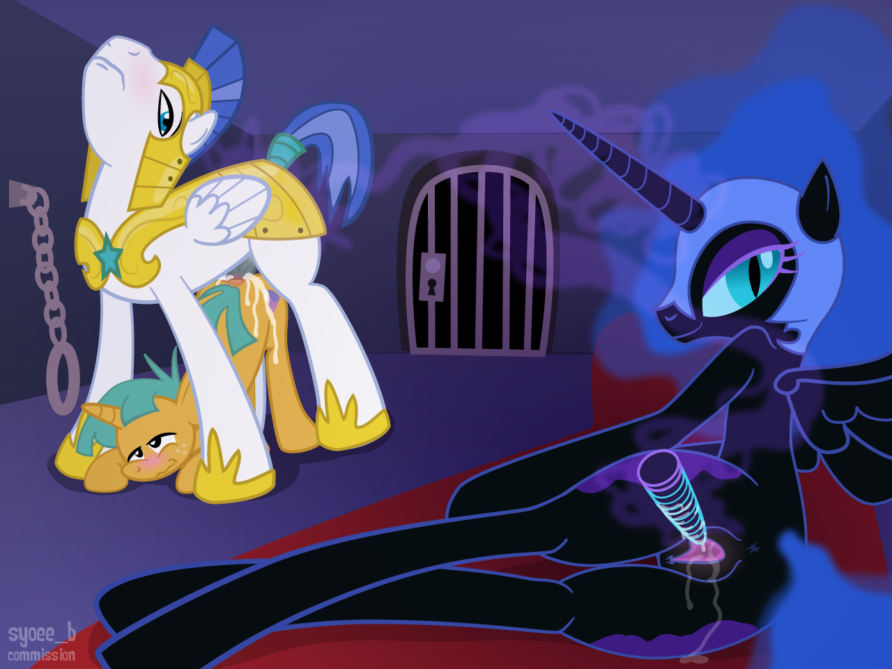 syoee b, nightmare moon (mlp), royal guard (mlp), snails (mlp), friendship is magic, my little pony, anal, anal sex, cum, dildo, equine, female, furry only, gay, horse, male, masturbation, no humans, penetration, pony, sex, sex toy, 