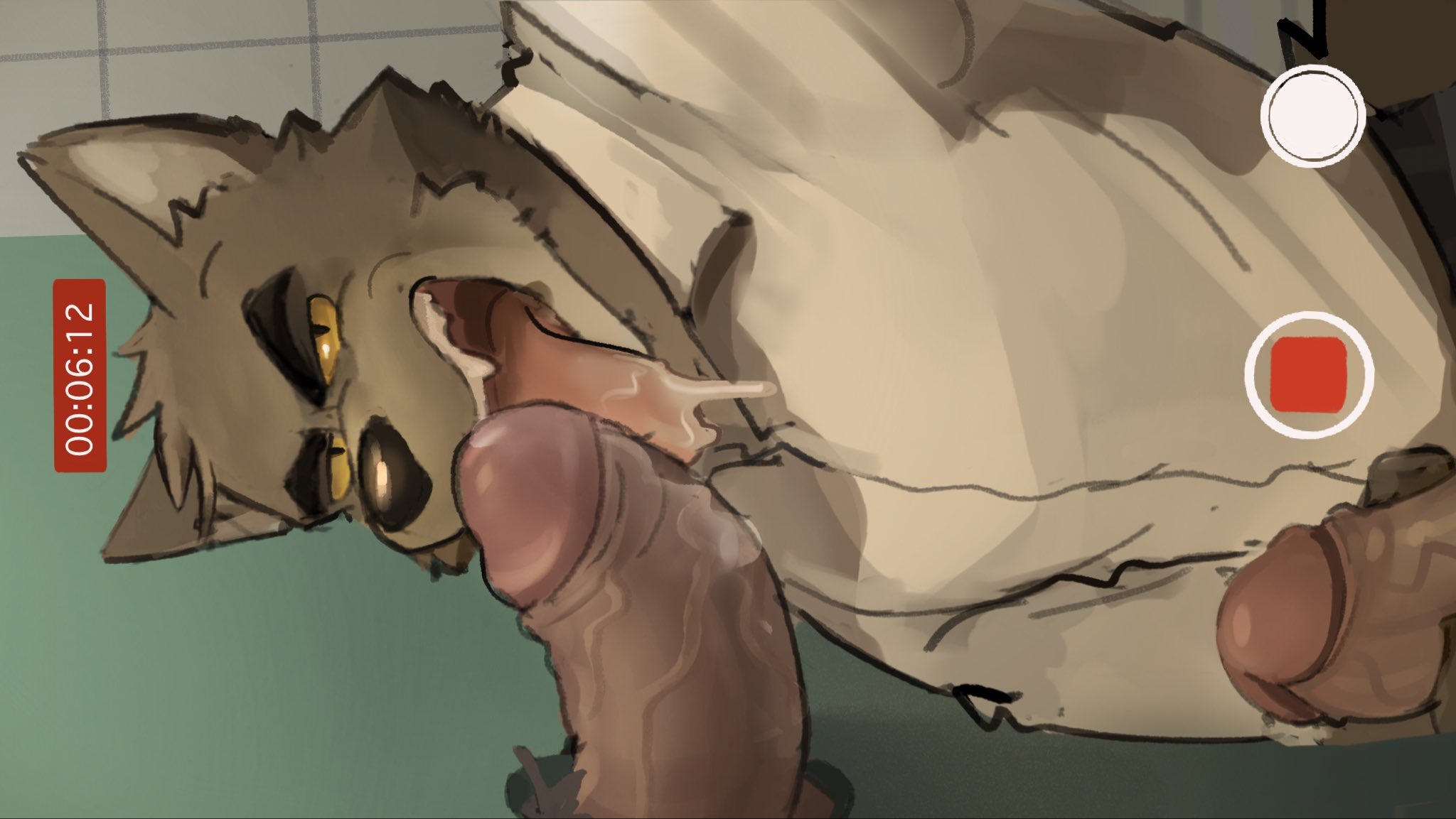dreamworks, hi res, after sex, anthro, anthro on anthro, bathroom, biped, bodily fluids, brown body, brown fur, camera view, canid, canine, canis, clothed, clothing, cum, cum drip, cum on penis, cum on tongue, disembodied penis, dripping, duo, erection, eyebrows, fangs, fingers, fur, genital fluids, genitals, glans, glory hole, humanoid genitalia, humanoid penis, kenkudog, looking at viewer, male, male/male, mammal, masturbation, mr. wolf (the bad guys), open mouth, oral, partially clothed, penile, penile masturbation, penis, public restroom, restroom stall, shirt, teeth, the bad guys, tongue, tongue out, topwear, vein, veiny penis, wolf, yellow sclera, 