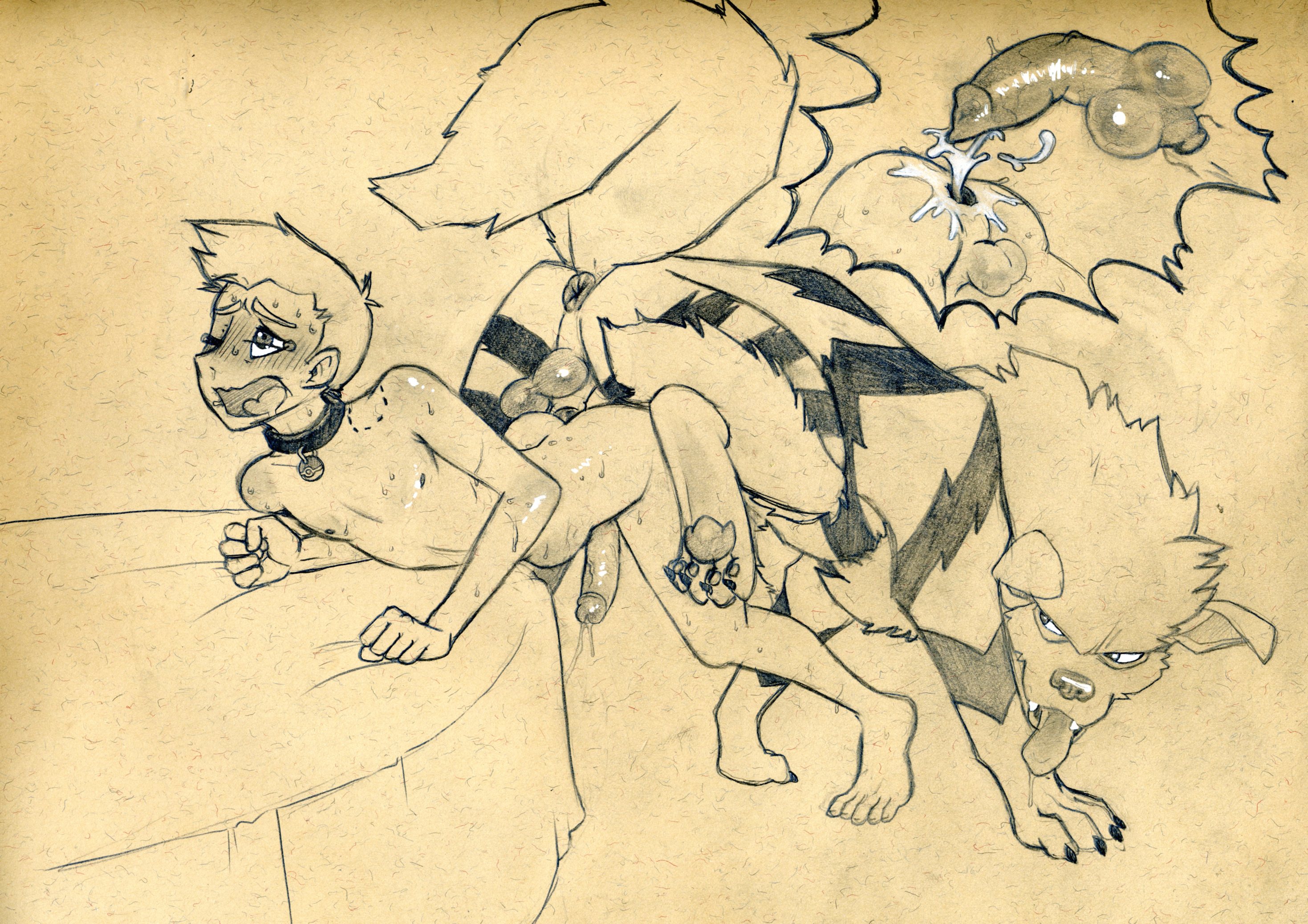 tush, arcanine, kyros (dowski), nintendo, monochrome, pencil (artwork), traditional media (artwork), ahe gao, alex dowski, anal, anal knotting, anal sex, animal genitalia, animal penis, anus, ass to ass, balls, bed, bent over, bite mark, blush, canine, canine penis, claws, collar, cum, cum in ass, cum inside, cum splatter, cumshot, cutaway, digitigrade, domination, erection, fan character, feral, feral on human, feral on male, gaping, gaping anus, gay, human, human on feral, humanoid penis, interspecies, knot, knotting, leaning, leaning forward, looking back, male, male on feral, male only, mammal, naughty face, nude, one eye closed, open mouth, orgasm, orgasm face, pawpads, penetration, penis, penis backwards, poke ball, pokeball collar, pokemon, pokephilia, pull out, saliva, scar, sex, stomach bulge, sweat, tears, tongue, tongue out, vein, video games, yaoi, zoophilia, 