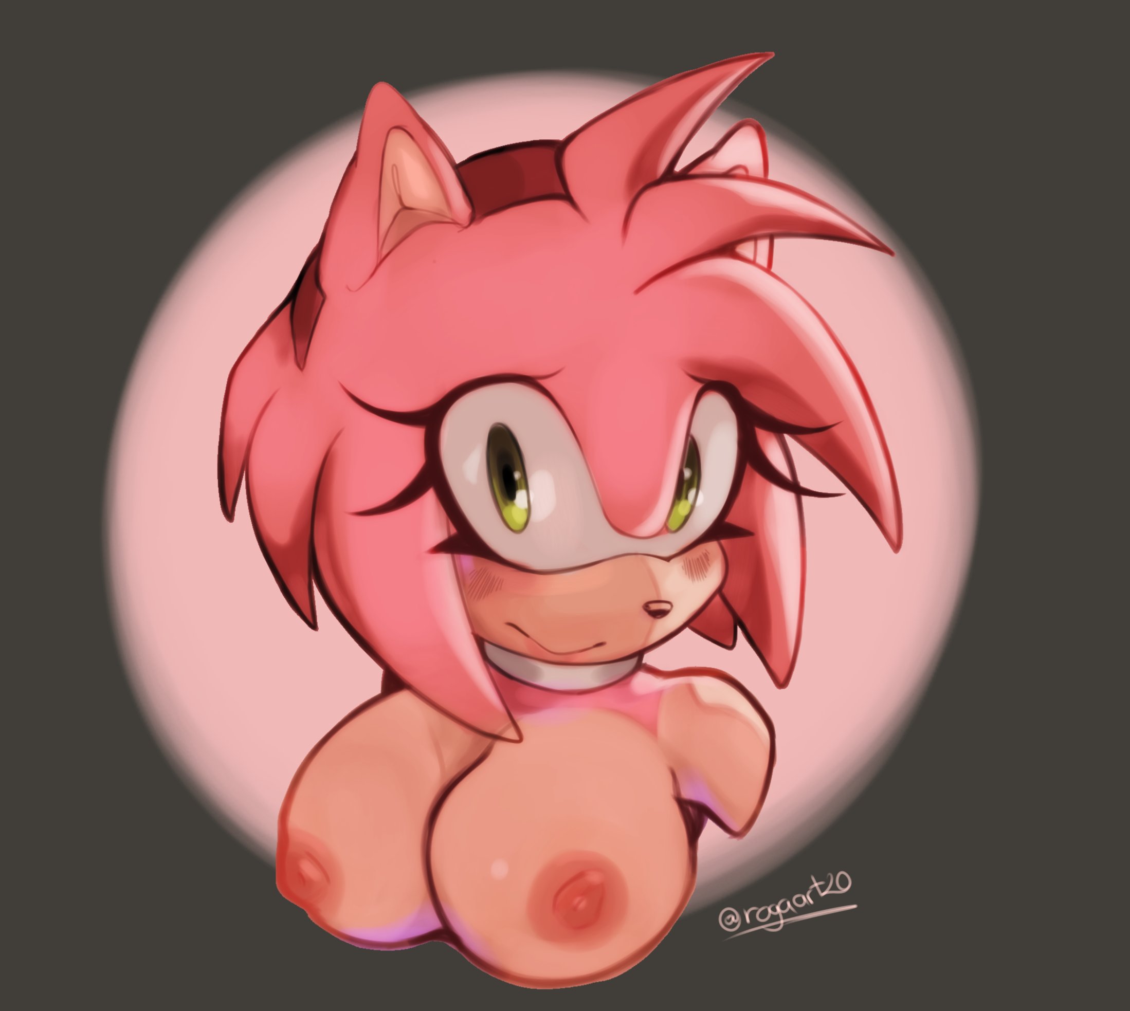 amy rose, sonic (series), big breasts, furry, pink fur, pink hair, roga14, 