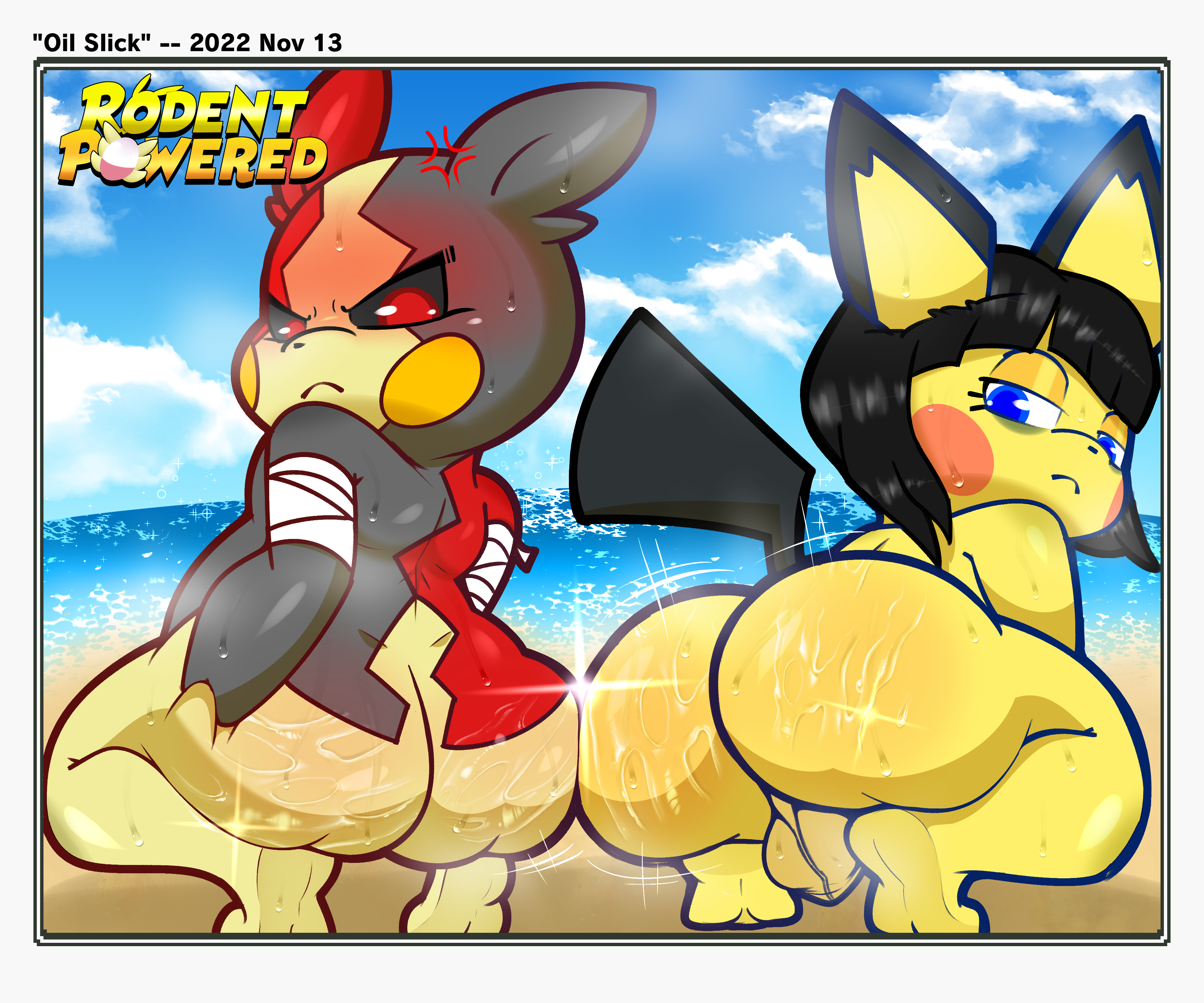 2022 6:5 absurd_res ace_(rodent_powered) ass balls beach border cloud cross-popping_vein duo english_text female femboy gay gay_male generation_2_pokemon generation_8_pokemon genitals glistening glistening_body hair hi_res homosexual homosexual_male looking_at_viewer male male_penetrated male_penetrating male_penetrating_male morpeko morpeko_(full_belly_mode) nintendo pichu pokemon pokemon_(species) pokemon_mystery_dungeon rear_view rodent_powered_(softestpuffss) sephirus_(rodent_powered) softestpuffss solo_male spike_chunsoft text trans_woman transfem white_border yaoi