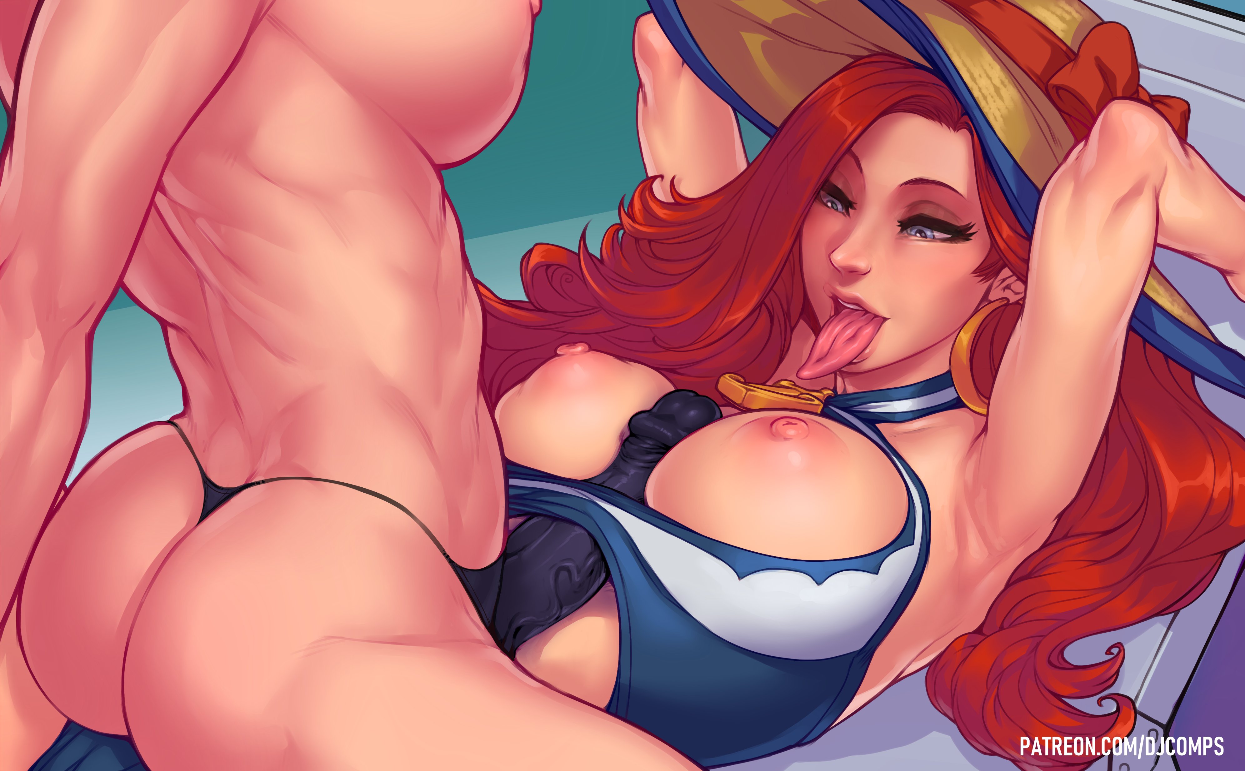 fizzz, miss fortune, league of legends, 2girls, areolae, big breasts, breas...
