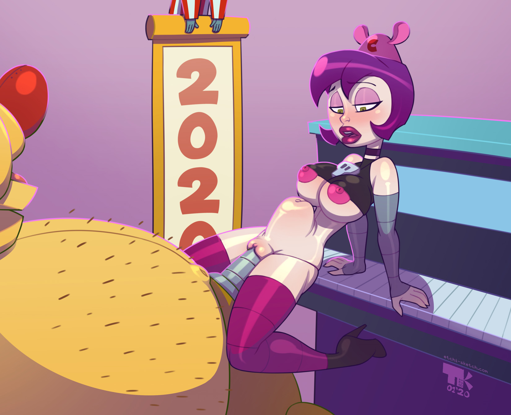 turk128, cartoon network, invader zim, nickelodeon, 2020, crossover, hi res, anthro, armwear, belly, big belly, blush, body hair, breasts, chubby cheese, clothing, duo, female, female penetrated, footwear, gaz membrane, hair, hat, headgear, headwear, high heels, human, human focus, human on anthro, interspecies, machine, male, male/female, male penetrating, male penetrating female, mammal, mouse, murid, murine, nipples, not furry focus, overweight, overweight male, penetration, penile, penile penetration, penis in pussy, purple hair, red nose, robot, rodent, sex, solo focus, stomach bulge, vaginal penetration, yellow body, 