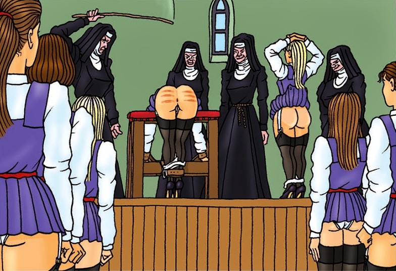 cane, group, ian hamilton, nun, restrained, school uniform, schoolgirl, spanked, spanking, stage, 