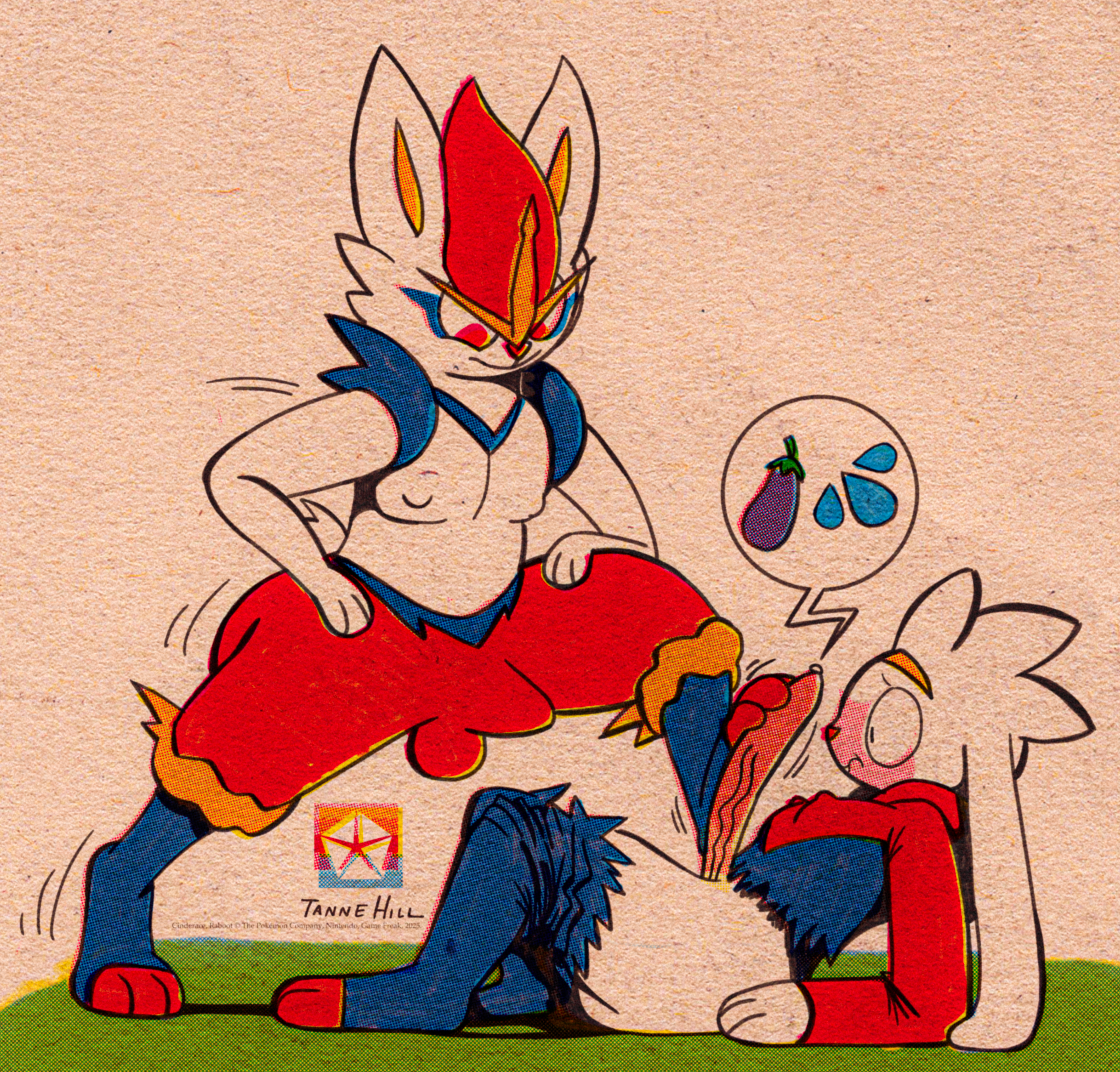 2025 absurd_res anthro artist_logo artist_name big_penis blush bodily_fluids cinderace clothed clothing copyright_name copyright_symbol digital_drawing_(artwork) digital_media_(artwork) duo eggplant eggplant_emoji erection feet food foot_fetish foot_play footjob fruit fur game_freak generation_8_pokemon genital_fluids genitals hi_res hindpaw hoosierman9911a huge_cock lagomorph leporid logo lying male male/male male_cinderace mammal nintendo nipples nude on_back on_top paws penis plant pokemon pokemon_(species) precum rabbit raboot sex signature simple_background symbol text thick_thighs torn_clothing white_body white_fur
