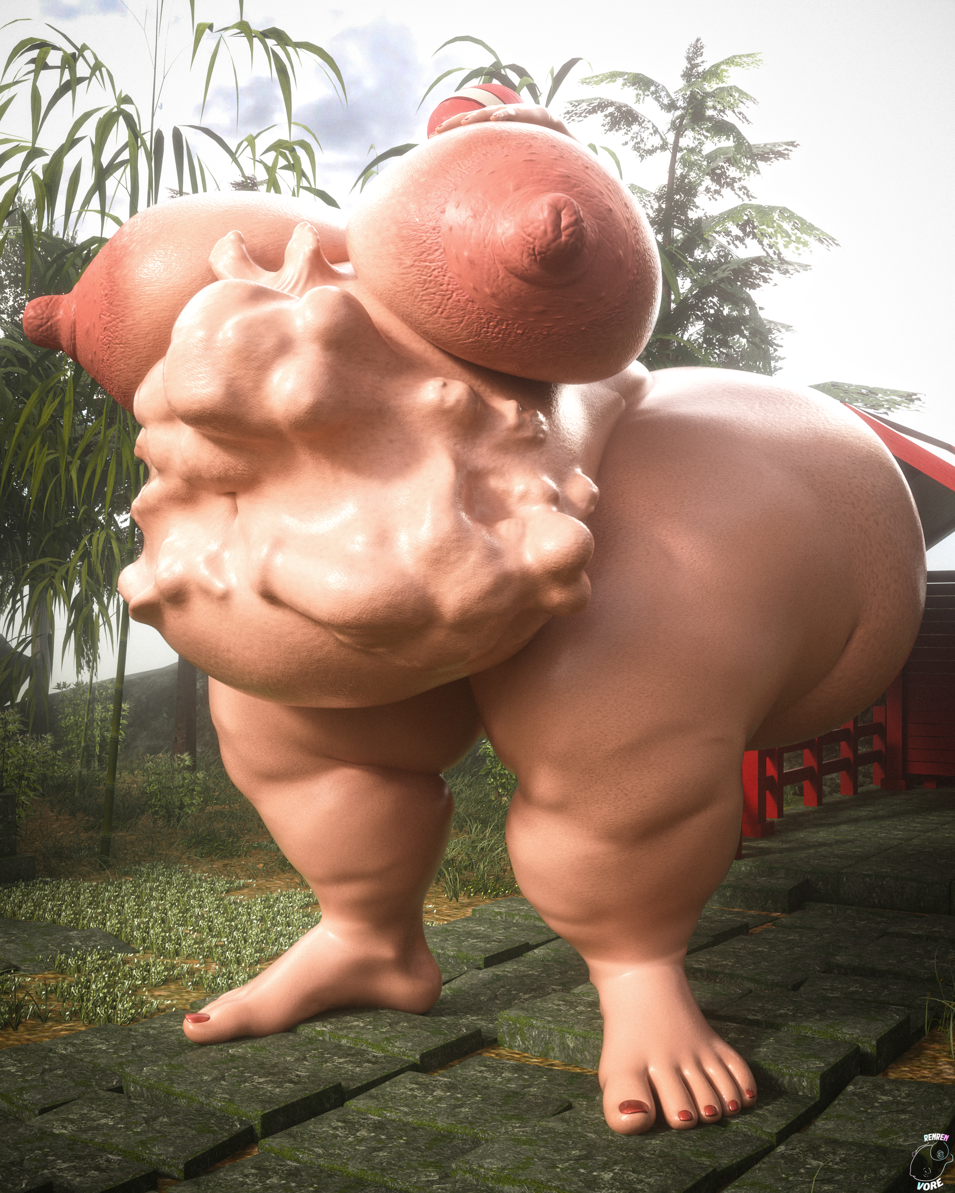 sakura (fire emblem), fire emblem, fire emblem fates, 3d, alternative version available, commission, areolae, ass, big nipples, breasts, commissioner upload, female, female only, gigantic areola, gigantic ass, gigantic breasts, light-skinned female, mass vore, mini giantess, nipples, pink hair, puffy nipples, renrenrew, short hair, stomach bulge, stomach deformation, surprised, surprised expression, surprised face, thick thighs, thunder thighs, vore, vore belly, 